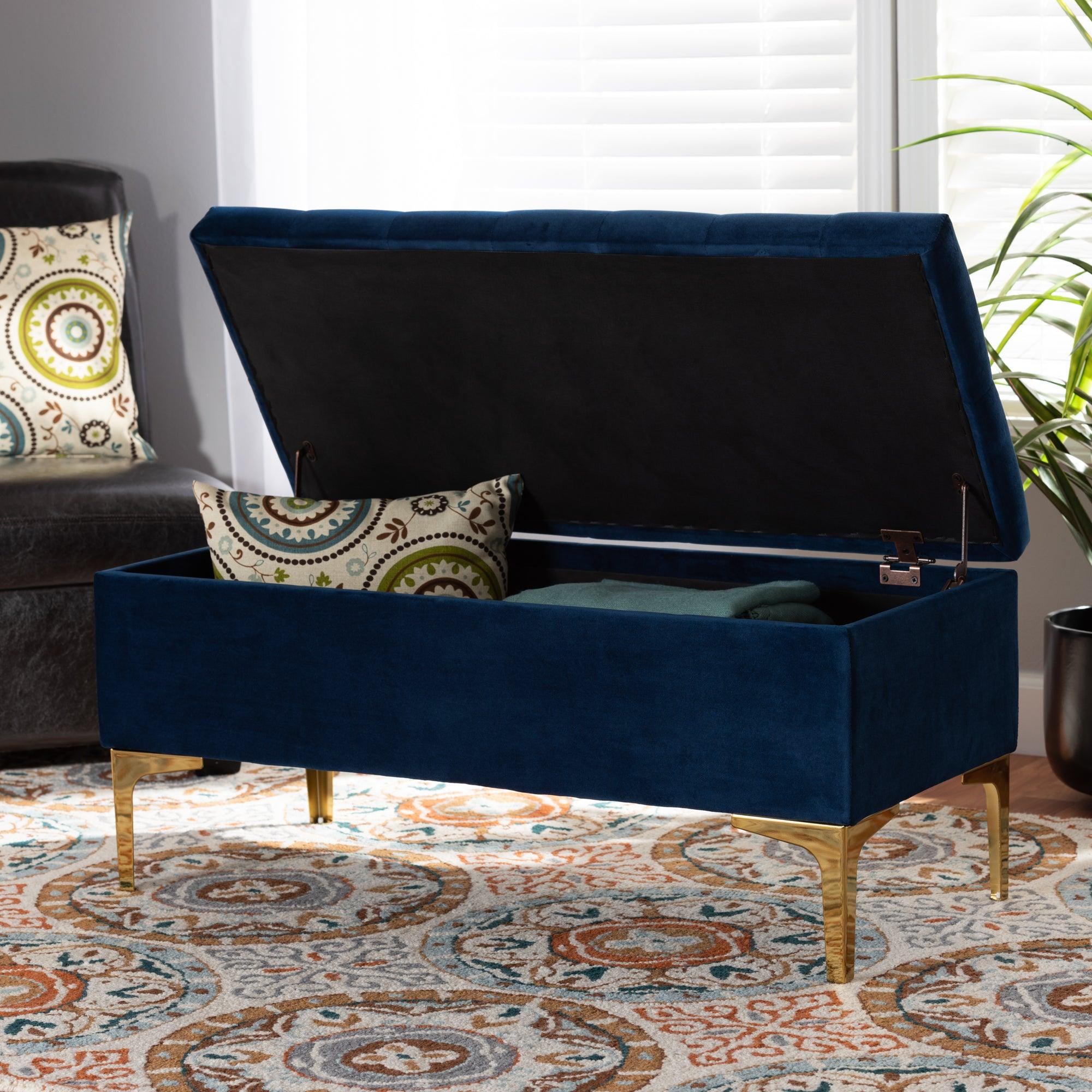 Valere Glam and Luxe Velvet Fabric Upholstered Finished Button Tufted Storage Ottoman