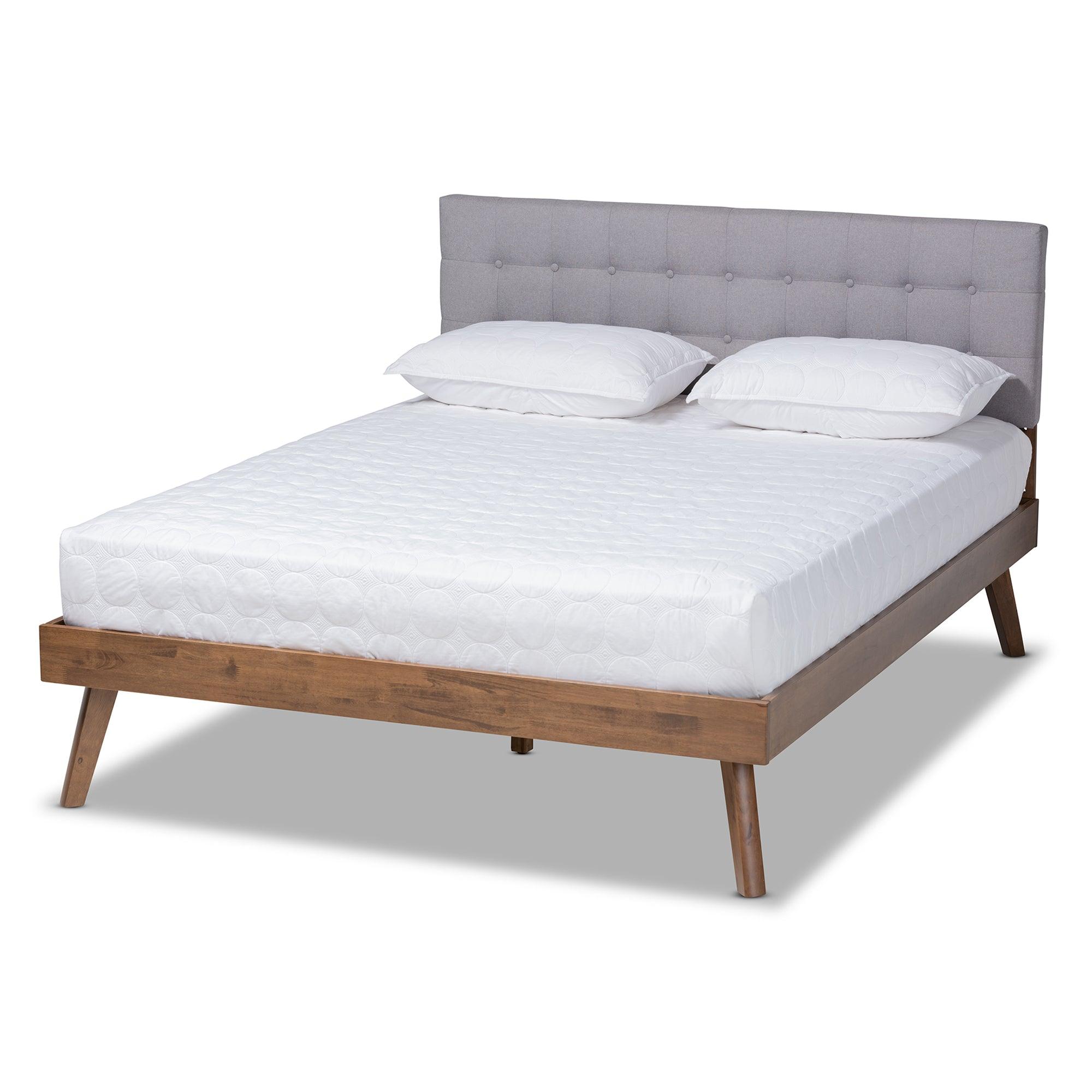 Devan Mid-Century Modern Light Fabric Upholstered Finished Wood Platform Bed