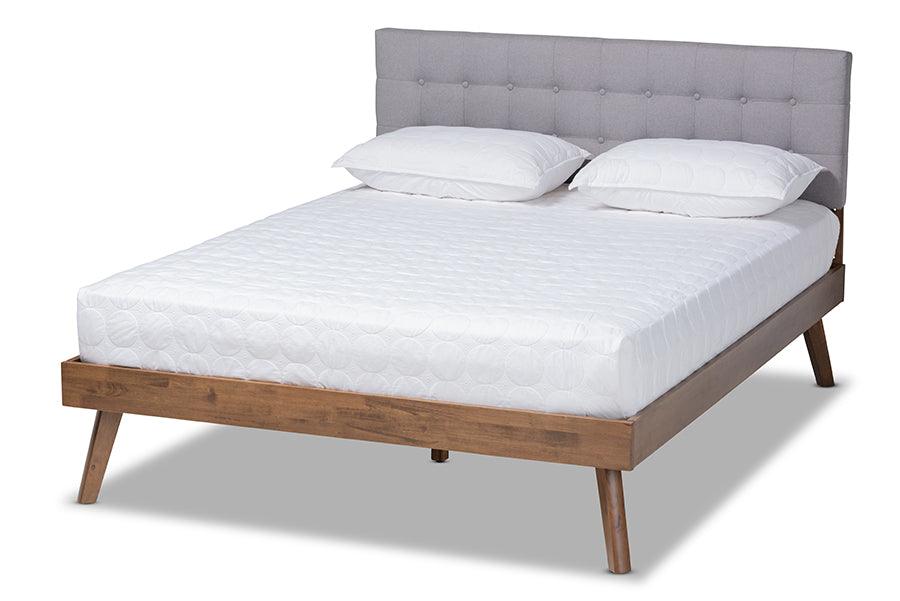 Devan Mid-Century Modern Light Fabric Upholstered Finished Wood Platform Bed