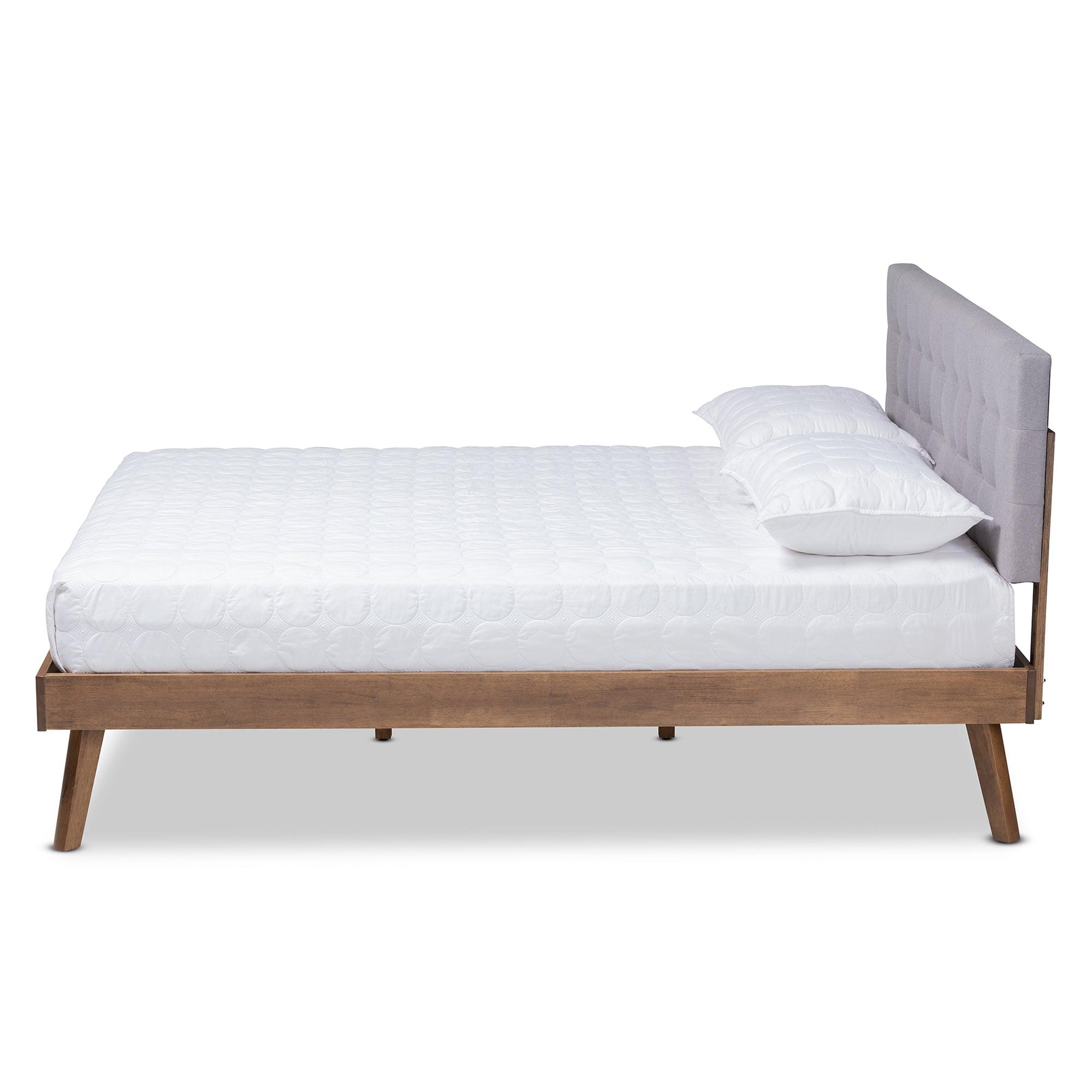 Devan Mid-Century Modern Light Fabric Upholstered Finished Wood Platform Bed