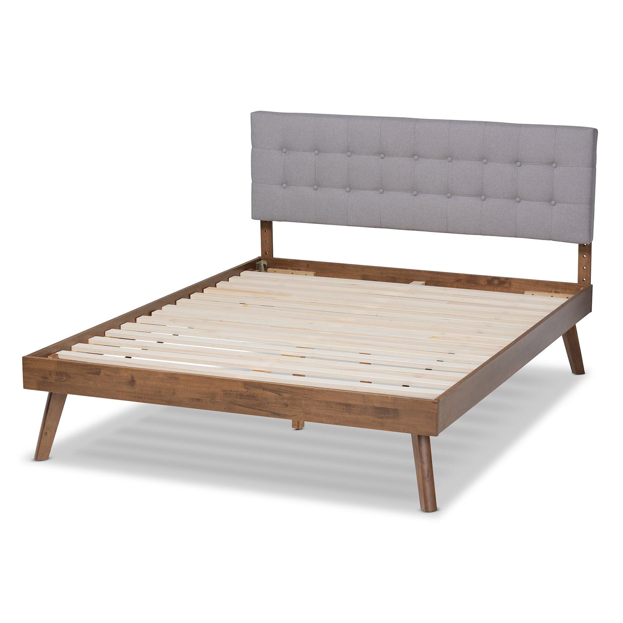 Devan Mid-Century Modern Light Fabric Upholstered Finished Wood Platform Bed