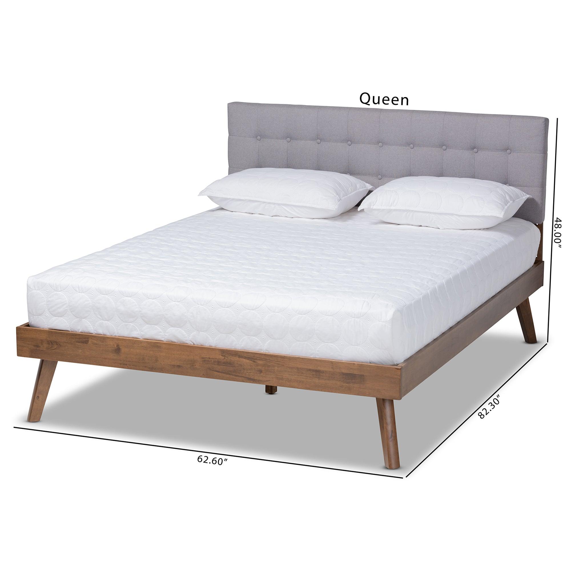 Devan Mid-Century Modern Light Fabric Upholstered Finished Wood Platform Bed