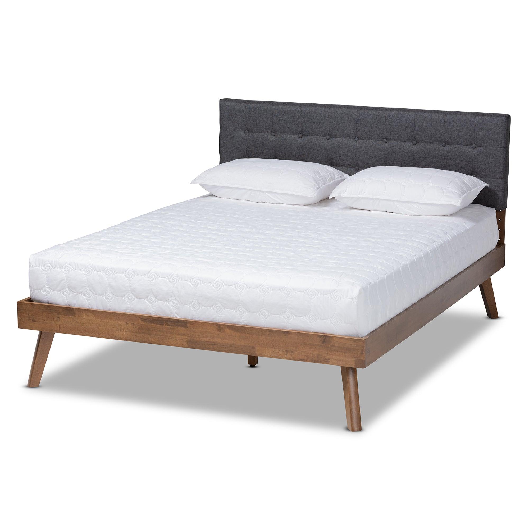 Devan Mid-Century Modern Dark Fabric Upholstered Finished Wood Platform Bed