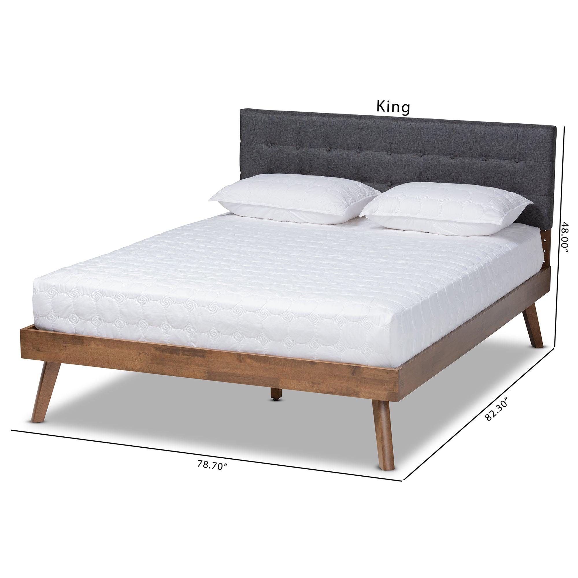 Devan Mid-Century Modern Dark Fabric Upholstered Finished Wood Platform Bed