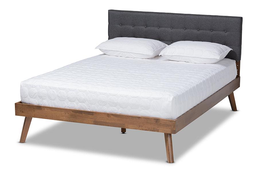 Devan Mid-Century Modern Dark Fabric Upholstered Finished Wood Platform Bed