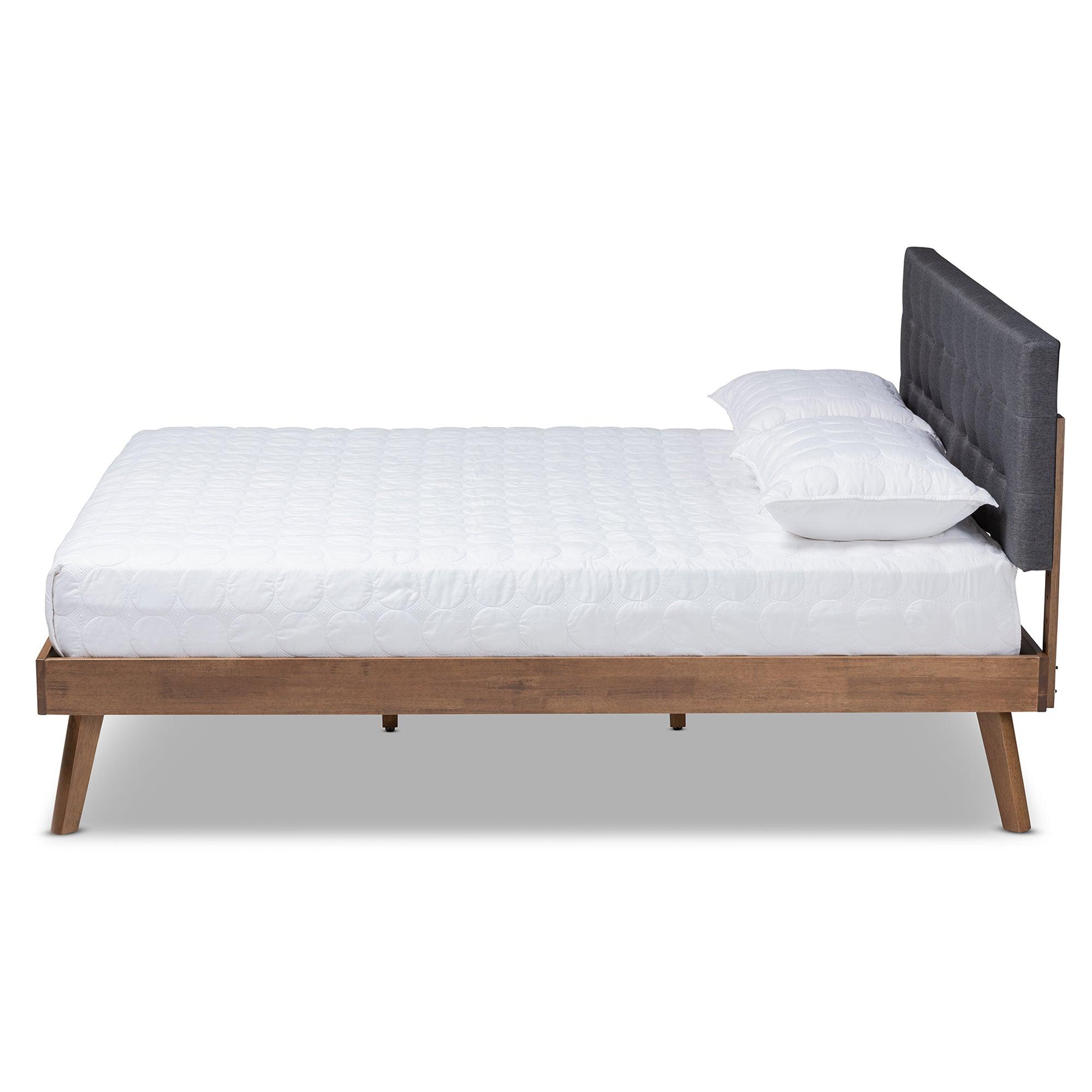 Devan Mid-Century Modern Dark Fabric Upholstered Finished Wood Platform Bed