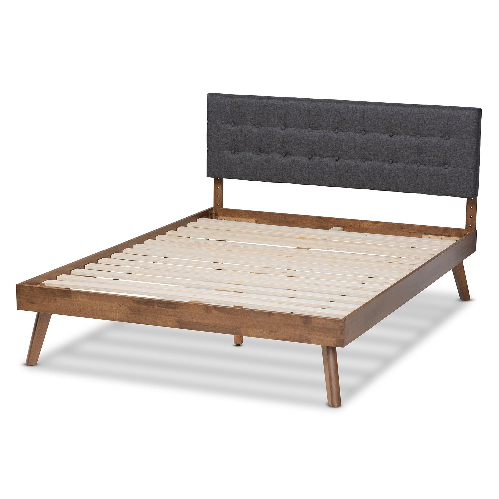 Devan Mid-Century Modern Dark Fabric Upholstered Finished Wood Platform Bed