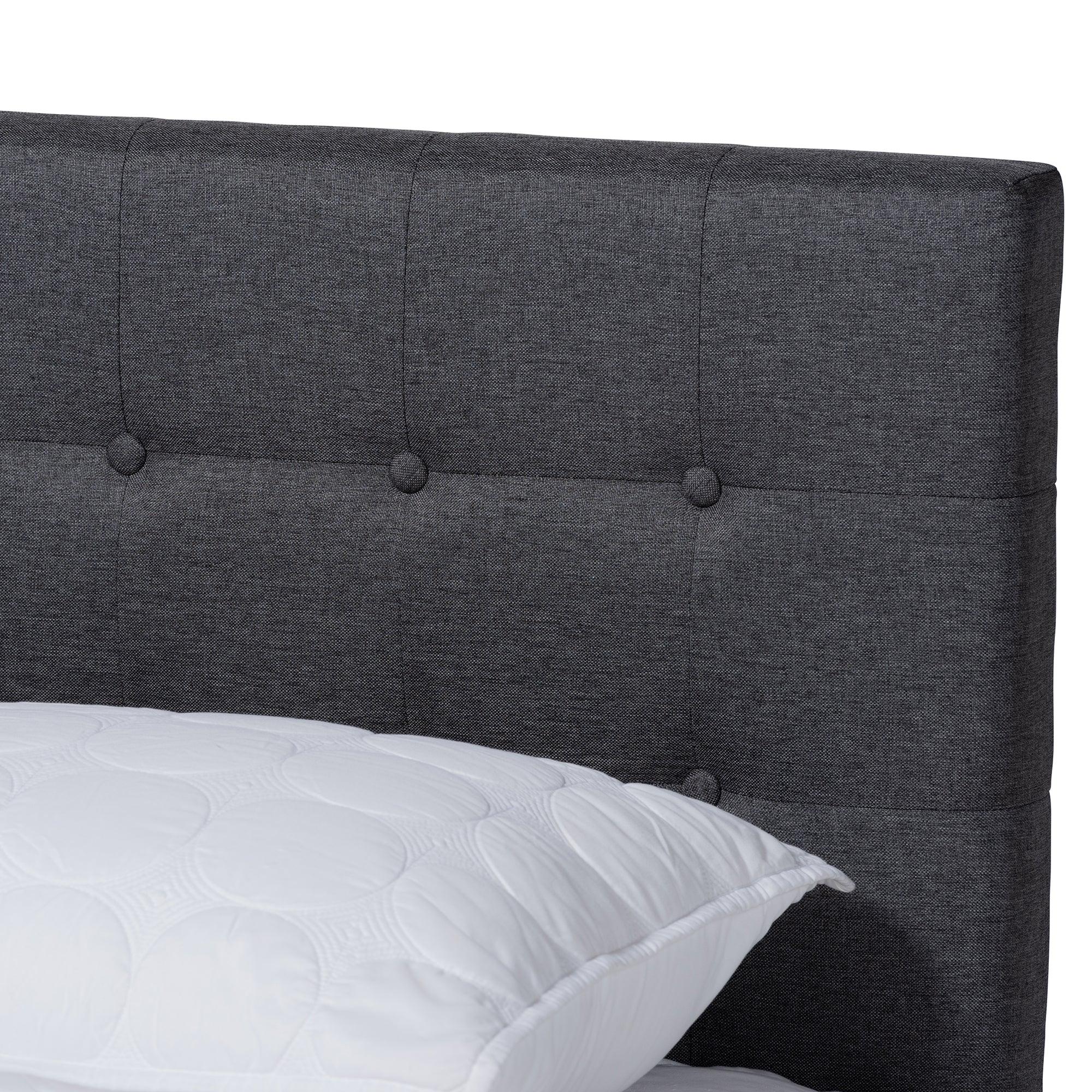 Devan Mid-Century Modern Dark Fabric Upholstered Finished Wood Platform Bed