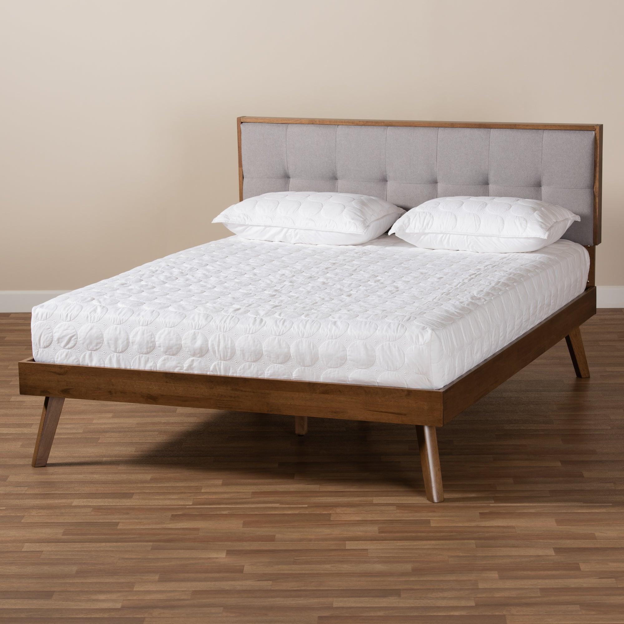 Alke Mid-Century Modern Light Fabric Upholstered Finished Wood Platform Bed