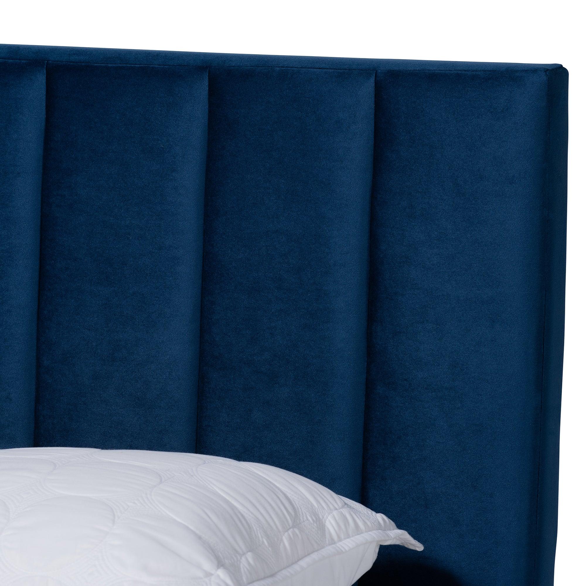 Clare Glam and Luxe Velvet Fabric Upholstered Panel Bed with Channel Tufted Headboard