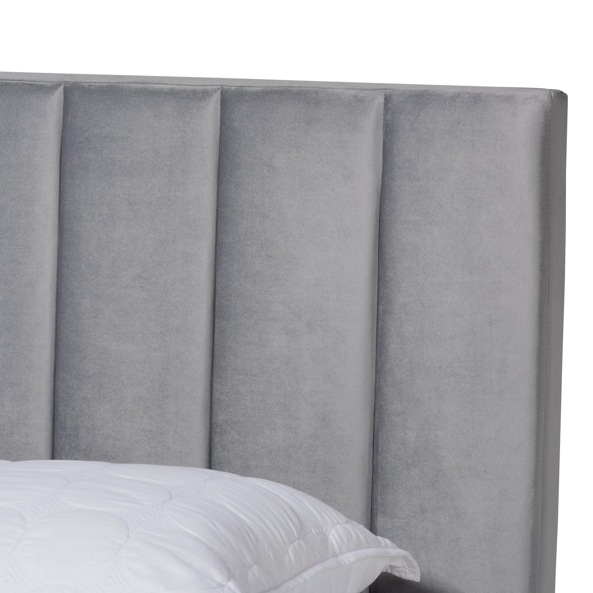 Clare Glam and Luxe Velvet Fabric Upholstered Panel Bed with Channel Tufted Headboard