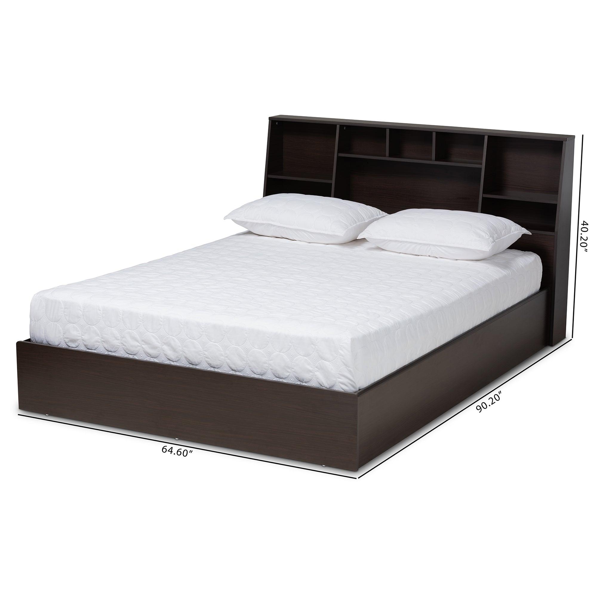 Geoffrey Modern and Contemporary Finished Wood Platform Storage Bed with Shelves