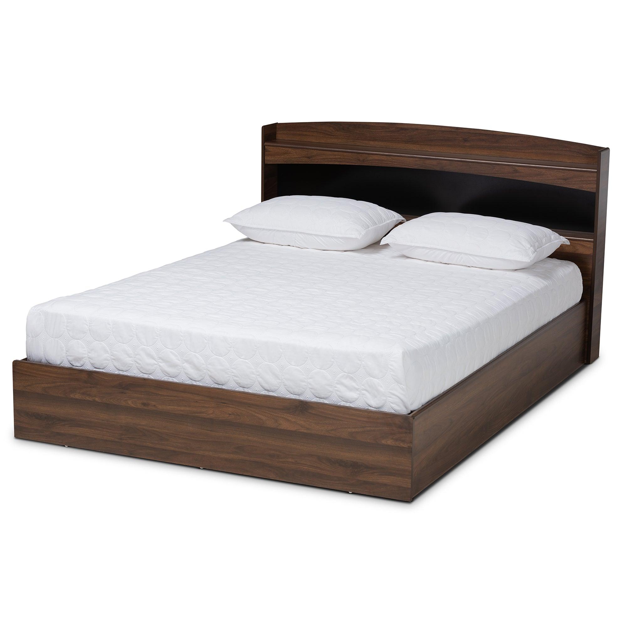 Christopher Modern and Contemporary Rustic Finished Wood Platform Bed with Shelves