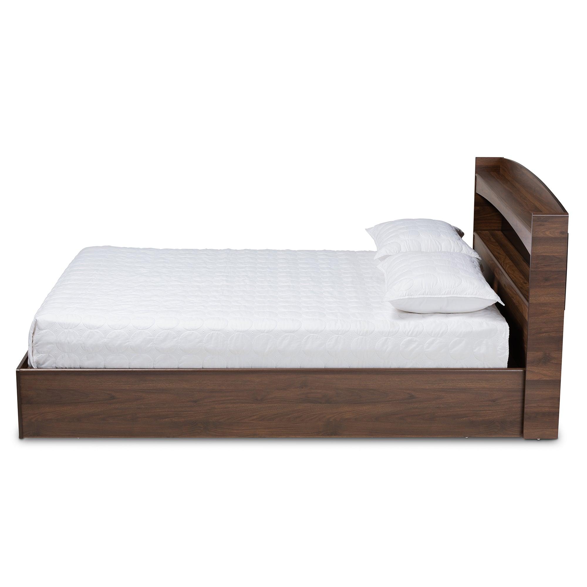 Christopher Modern and Contemporary Rustic Finished Wood Platform Bed with Shelves