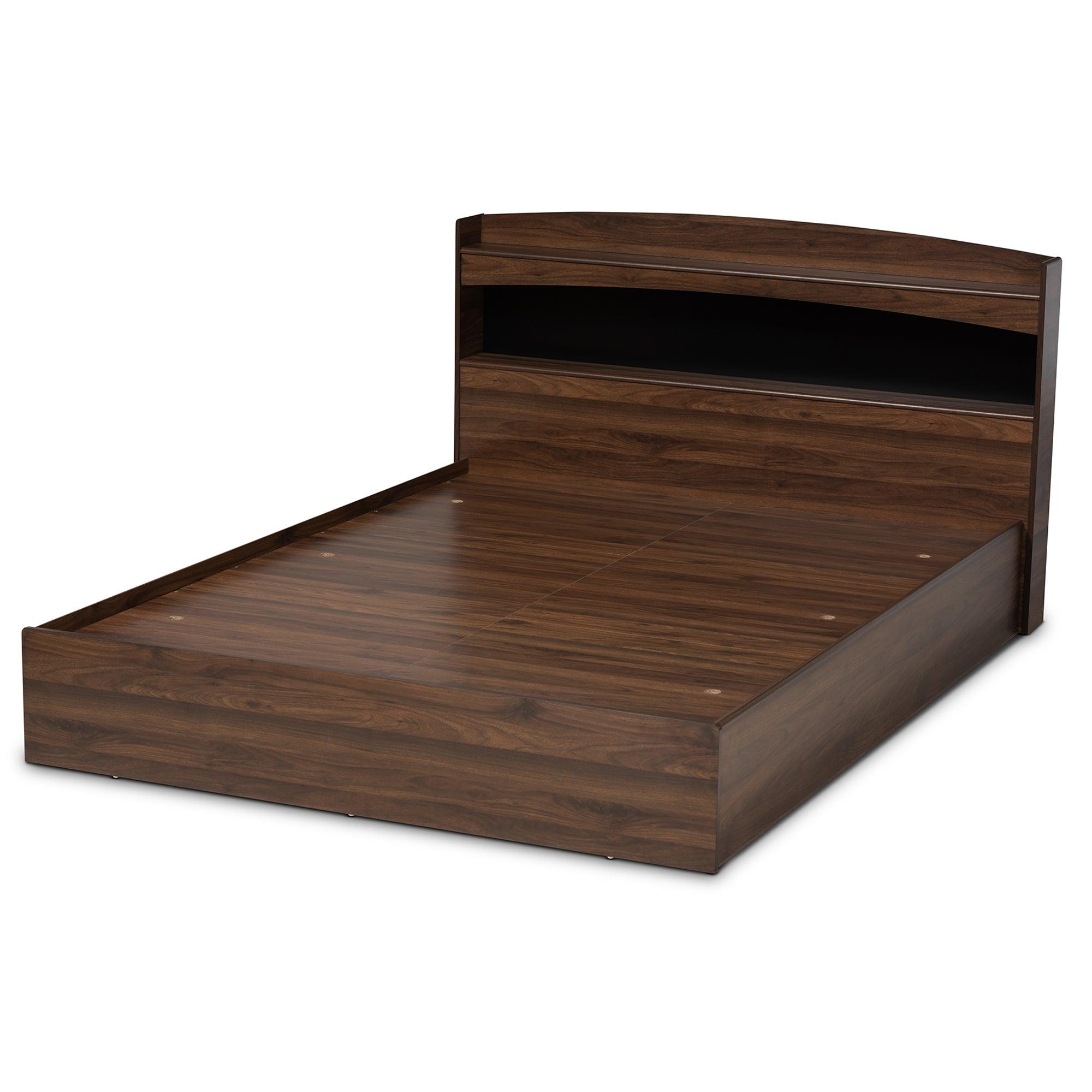 Christopher Modern and Contemporary Rustic Finished Wood Platform Bed with Shelves