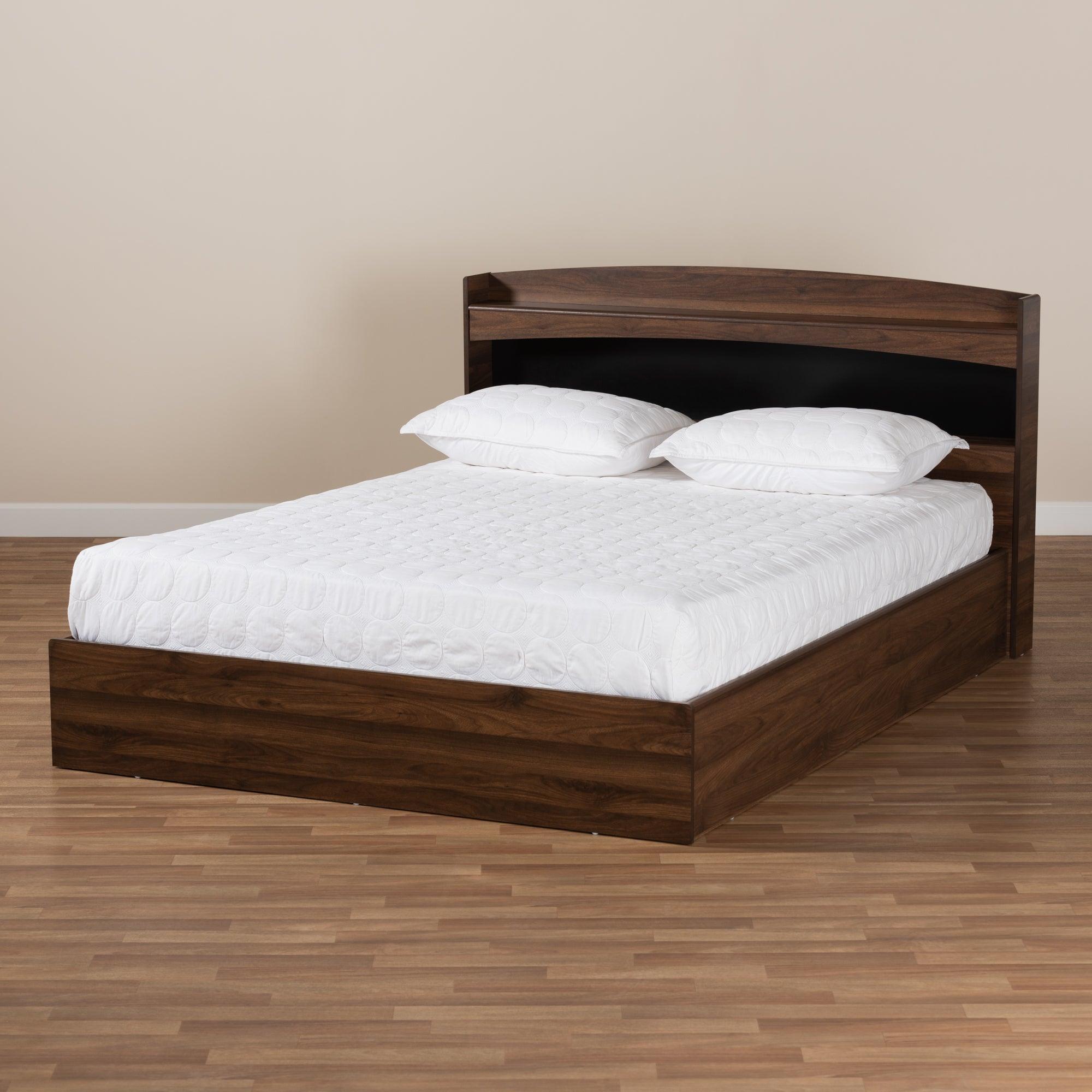 Christopher Modern and Contemporary Rustic Finished Wood Platform Bed with Shelves