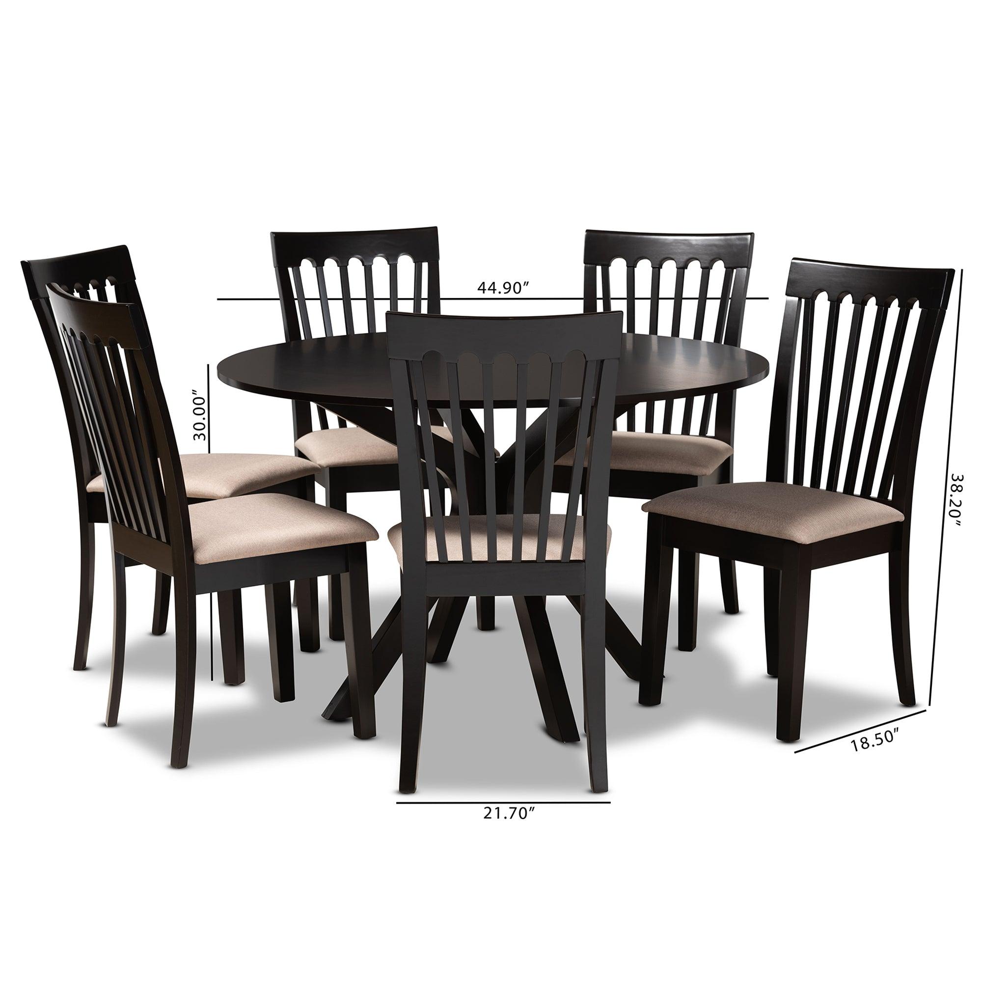 Lore Modern and Contemporary Sand Fabric Upholstered and Finished Wood 7-Piece Dining Set