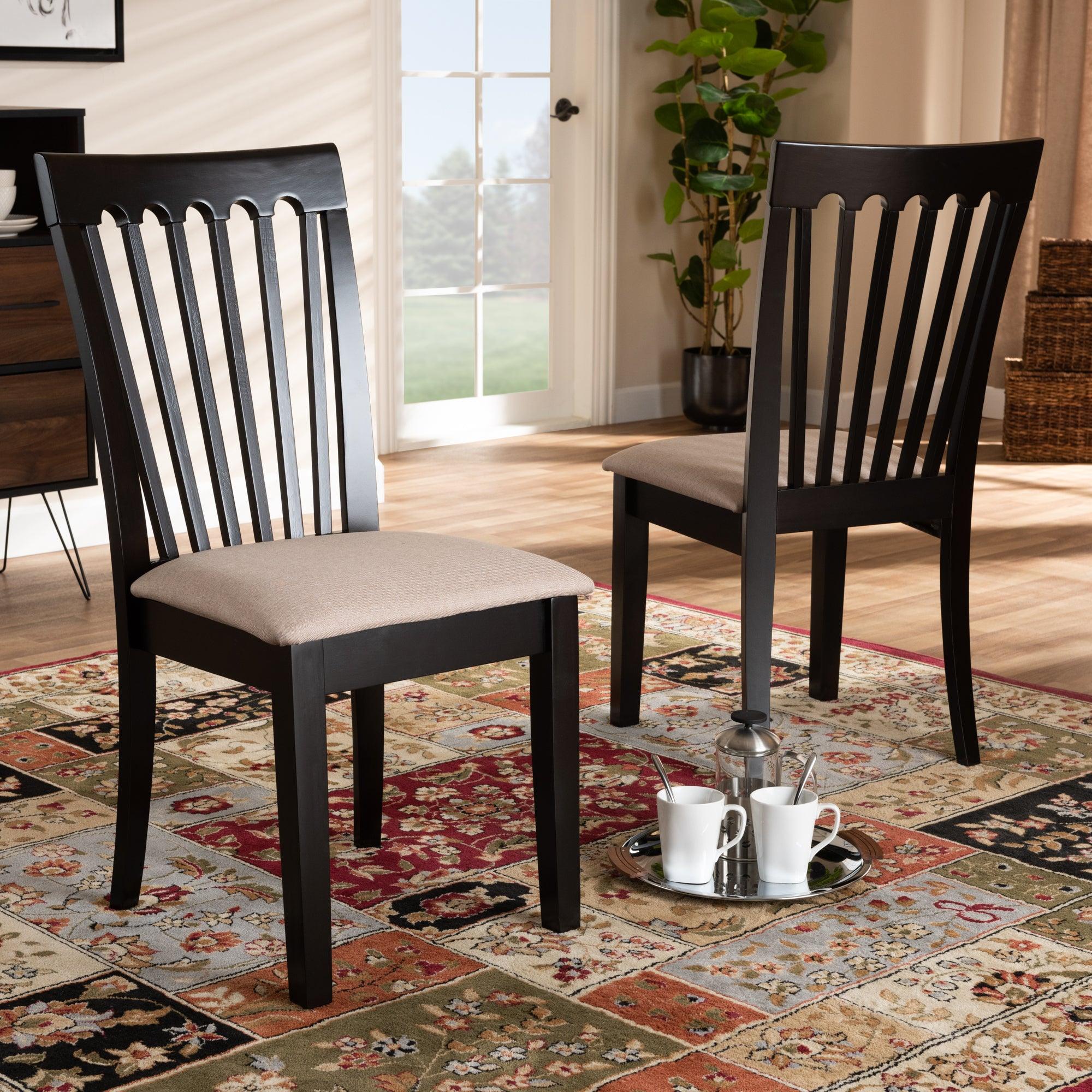 Minette Modern and Contemporary Sand Fabric Upholstered Espresso Finished 2-Piece Wood Dining Chair Set Set