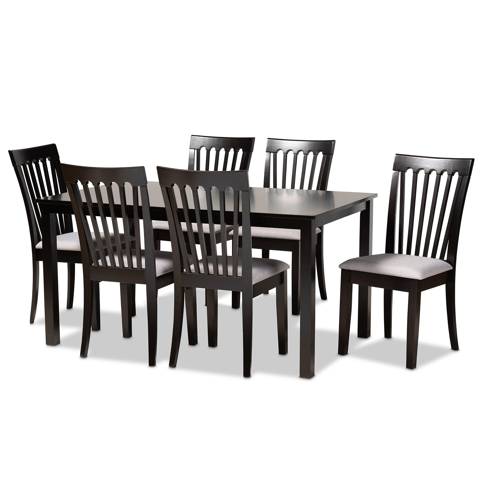 Minette Modern and Contemporary Fabric Upholstered and Espresso Finished Wood 7-Piece Dining Set