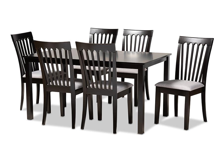 Minette Modern and Contemporary Fabric Upholstered and Espresso Finished Wood 7-Piece Dining Set