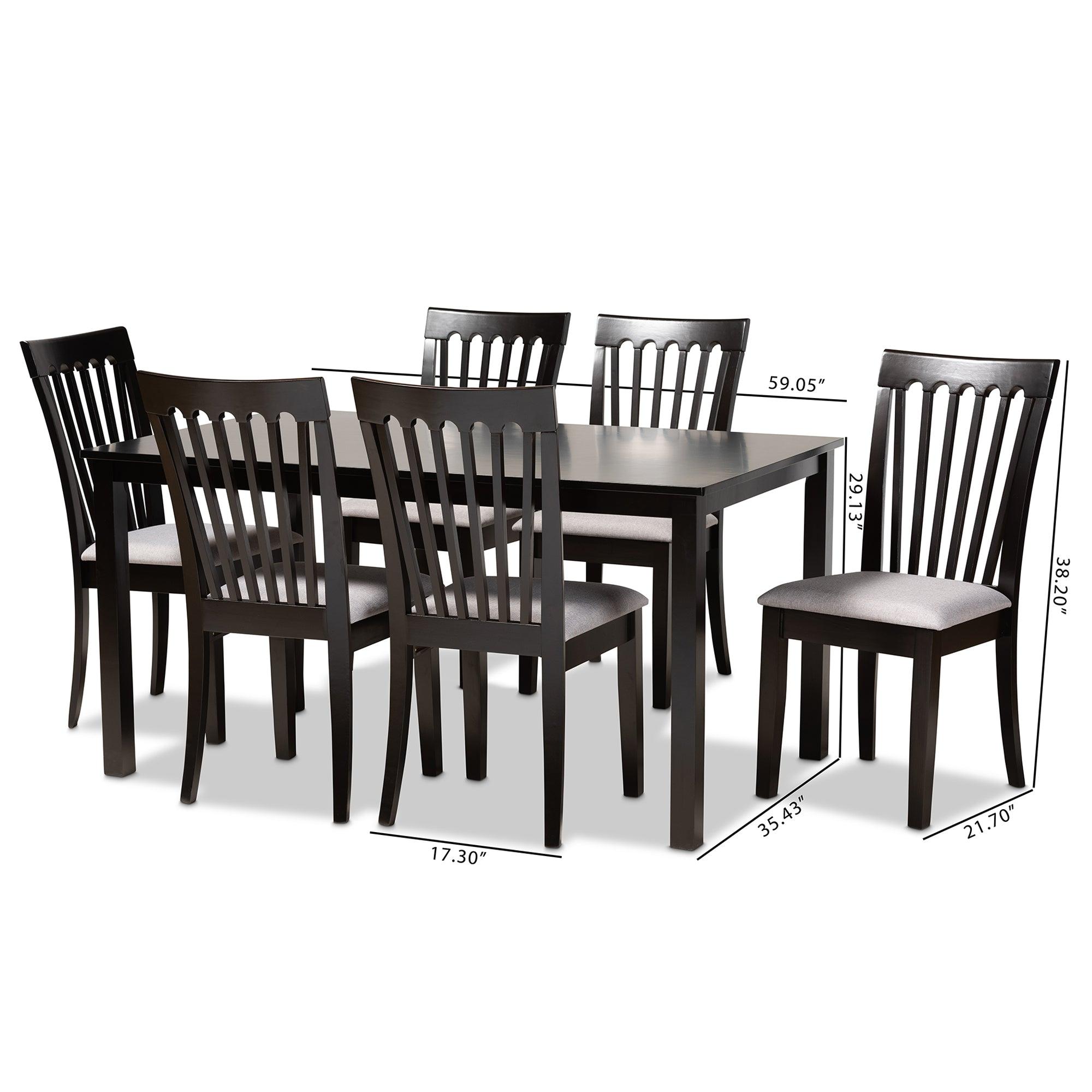 Minette Modern and Contemporary Fabric Upholstered and Espresso Finished Wood 7-Piece Dining Set