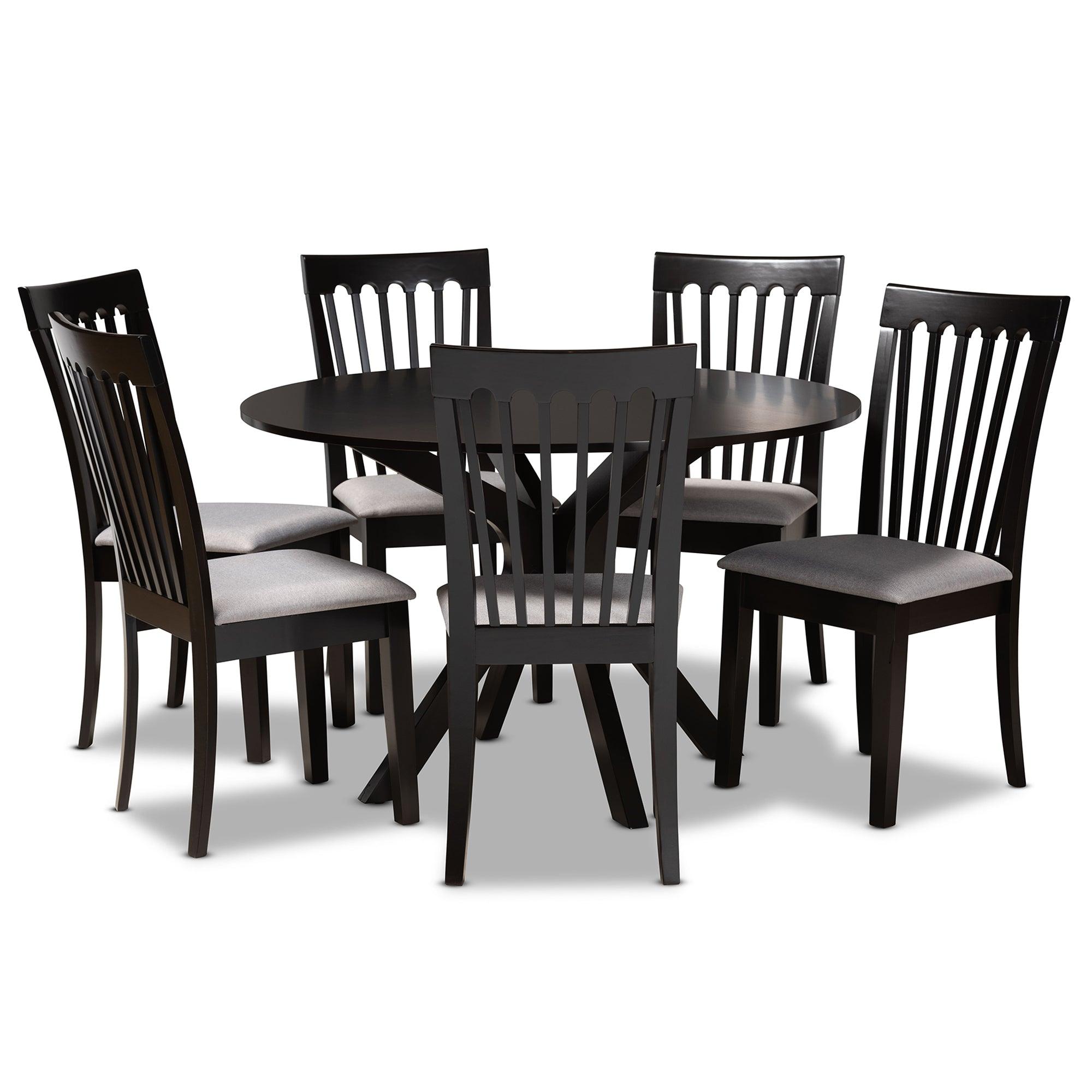 Lore Modern and Contemporary Fabric Upholstered and Finished Wood 7-Piece Dining Set