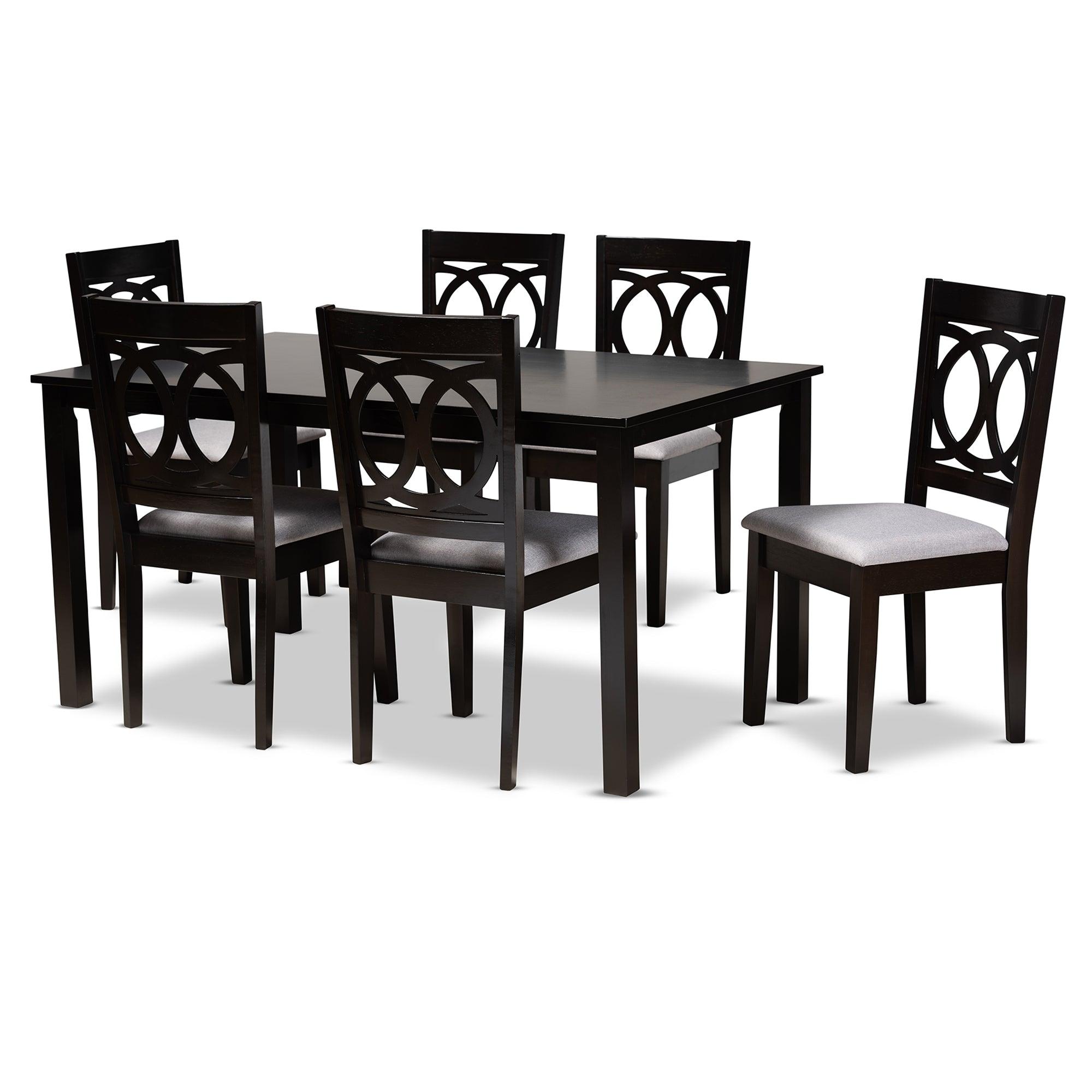 Lenoir Modern and Contemporary Fabric Upholstered Espresso Finished Wood 7-Piece Dining Set