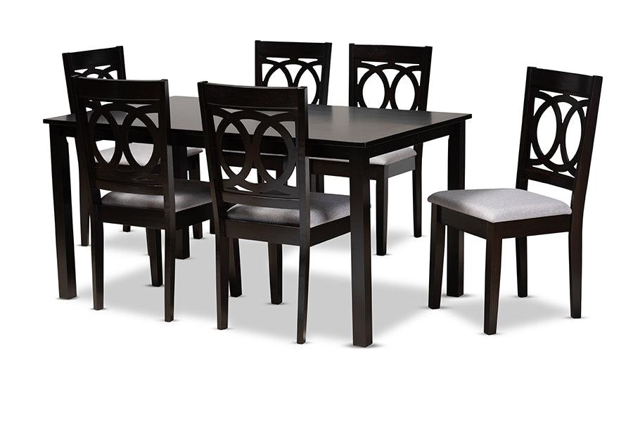 Lenoir Modern and Contemporary Fabric Upholstered Espresso Finished Wood 7-Piece Dining Set