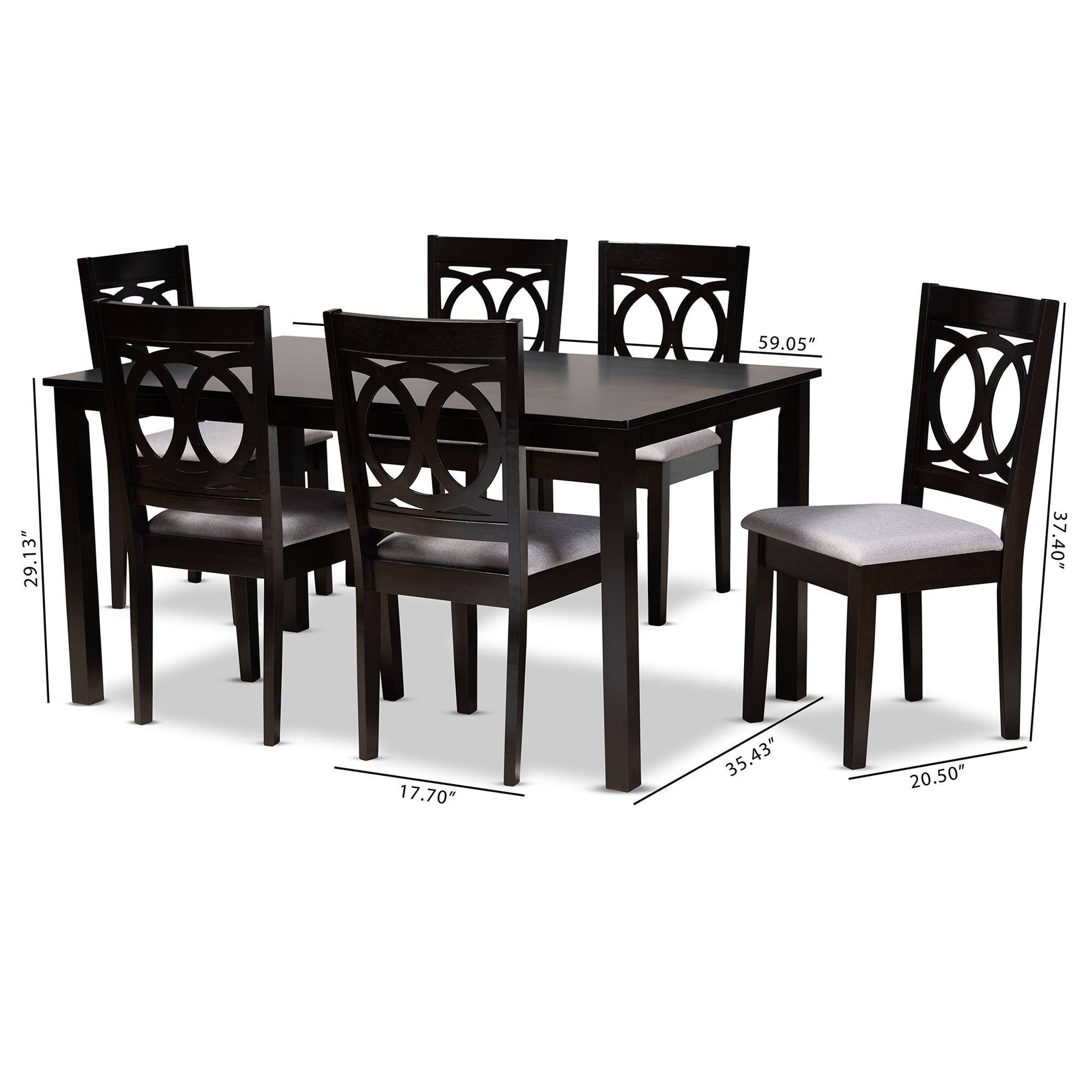 Lenoir Modern and Contemporary Fabric Upholstered Espresso Finished Wood 7-Piece Dining Set