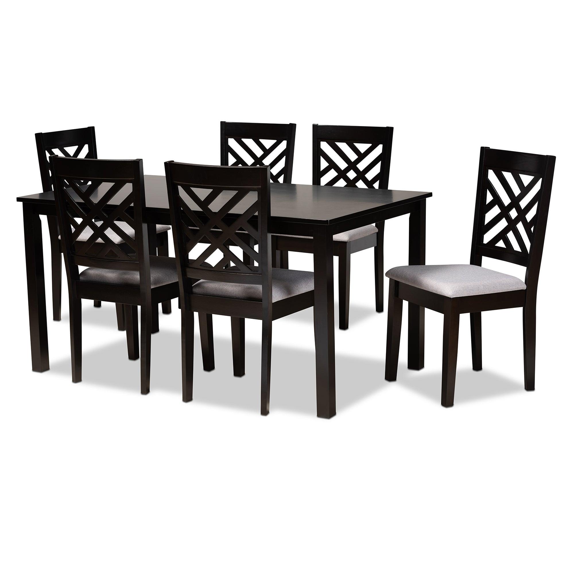 Caron Modern and Contemporary Fabric Upholstered Espresso Finished Wood 7-Piece Dining Set