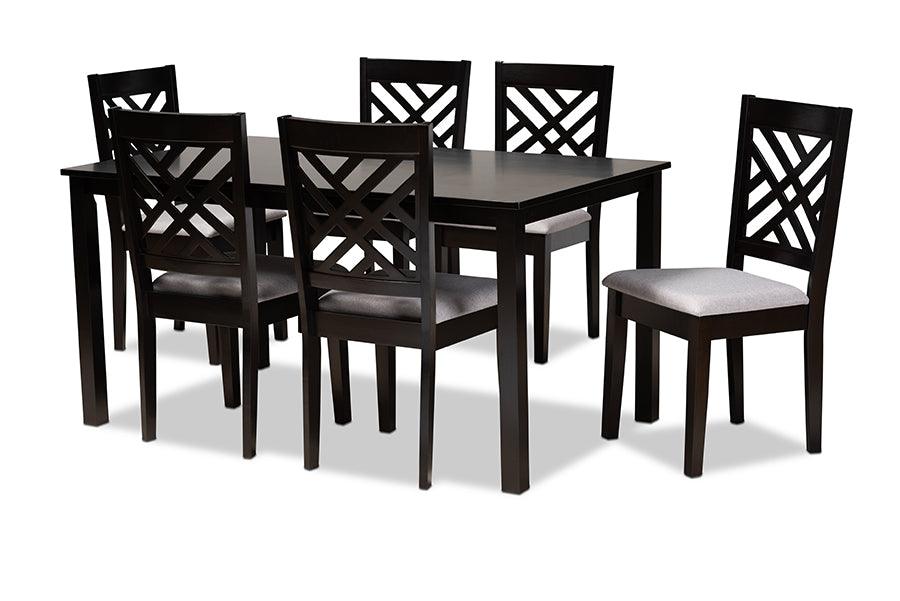 Caron Modern and Contemporary Fabric Upholstered Espresso Finished Wood 7-Piece Dining Set