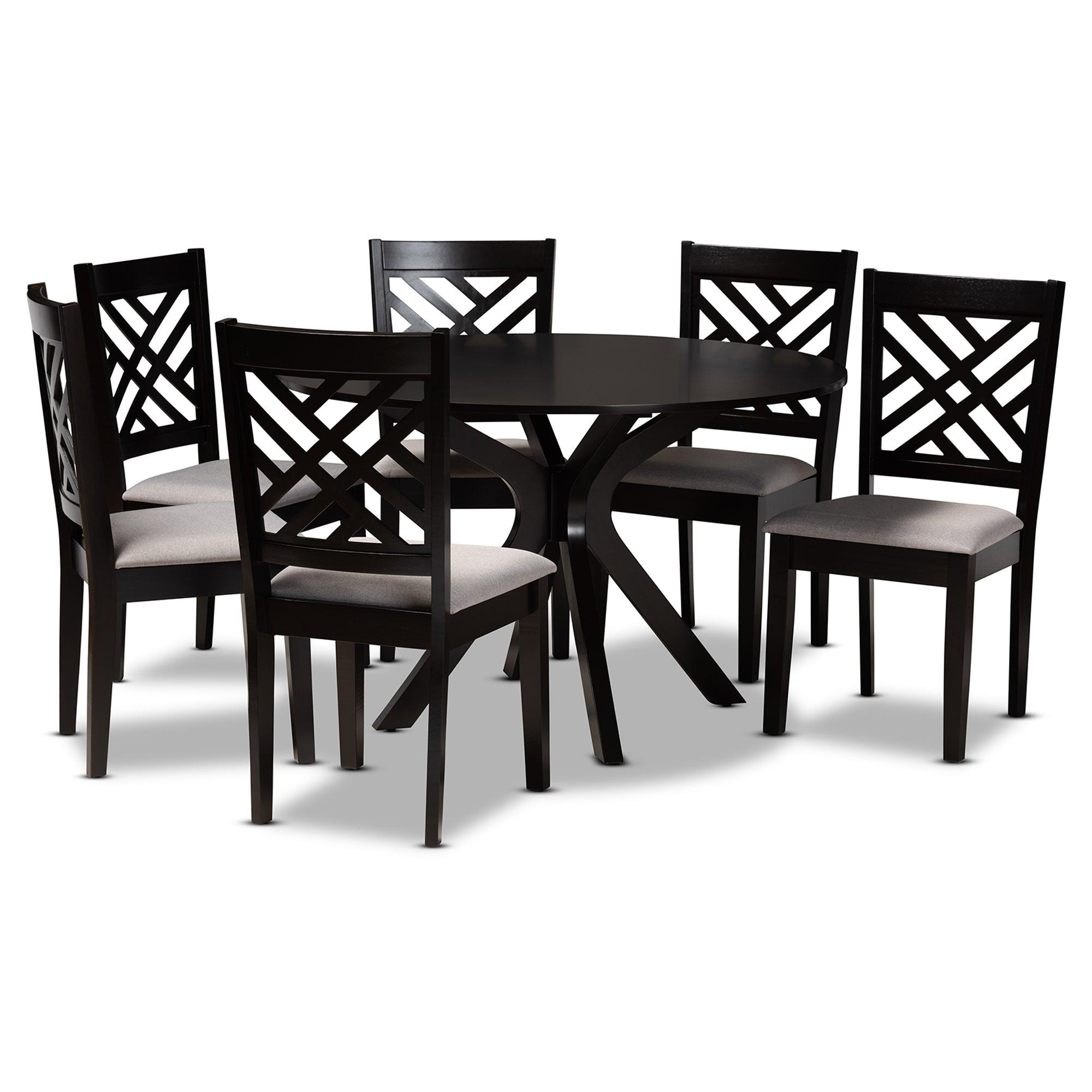 Norah Modern and Contemporary Fabric Upholstered and Finished Wood 7-Piece Dining Set