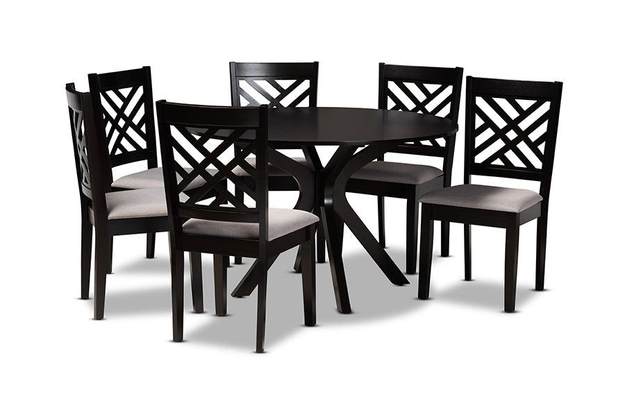 Norah Modern and Contemporary Fabric Upholstered and Finished Wood 7-Piece Dining Set