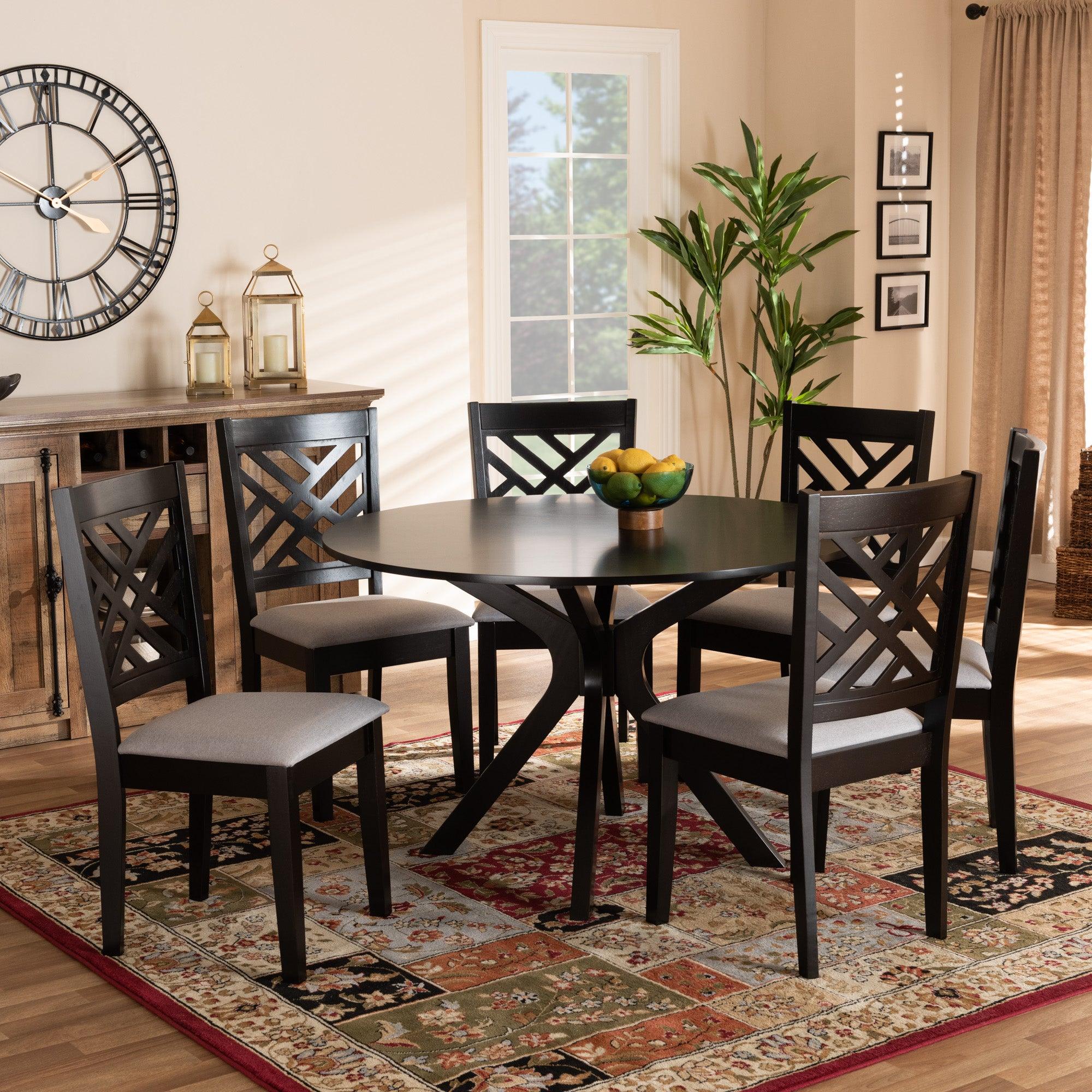 Norah Modern and Contemporary Fabric Upholstered and Finished Wood 7-Piece Dining Set