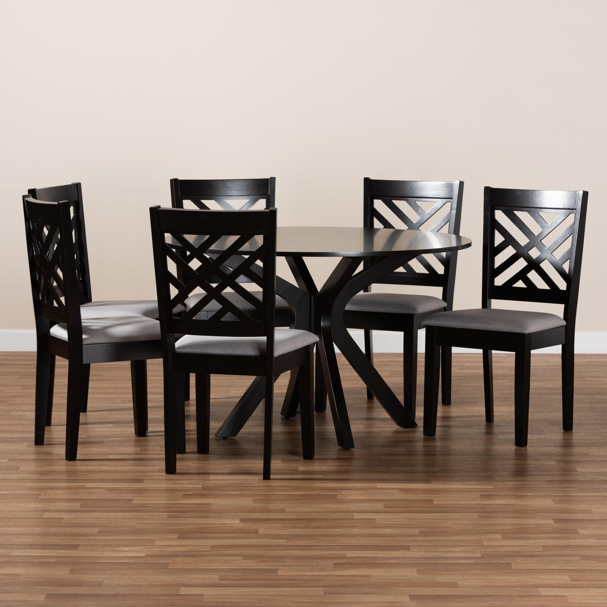 Norah Modern and Contemporary Fabric Upholstered and Finished Wood 7-Piece Dining Set