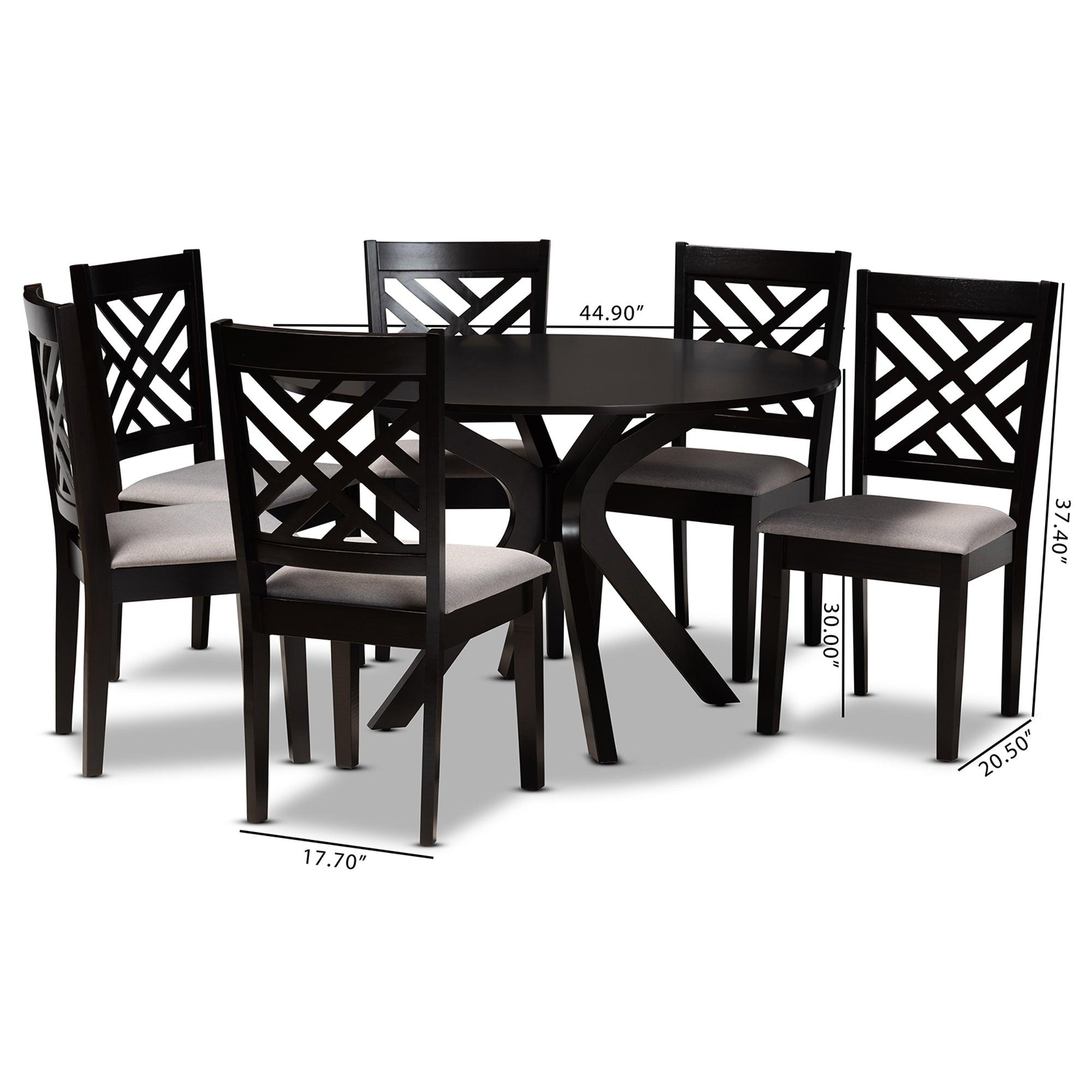 Norah Modern and Contemporary Fabric Upholstered and Finished Wood 7-Piece Dining Set