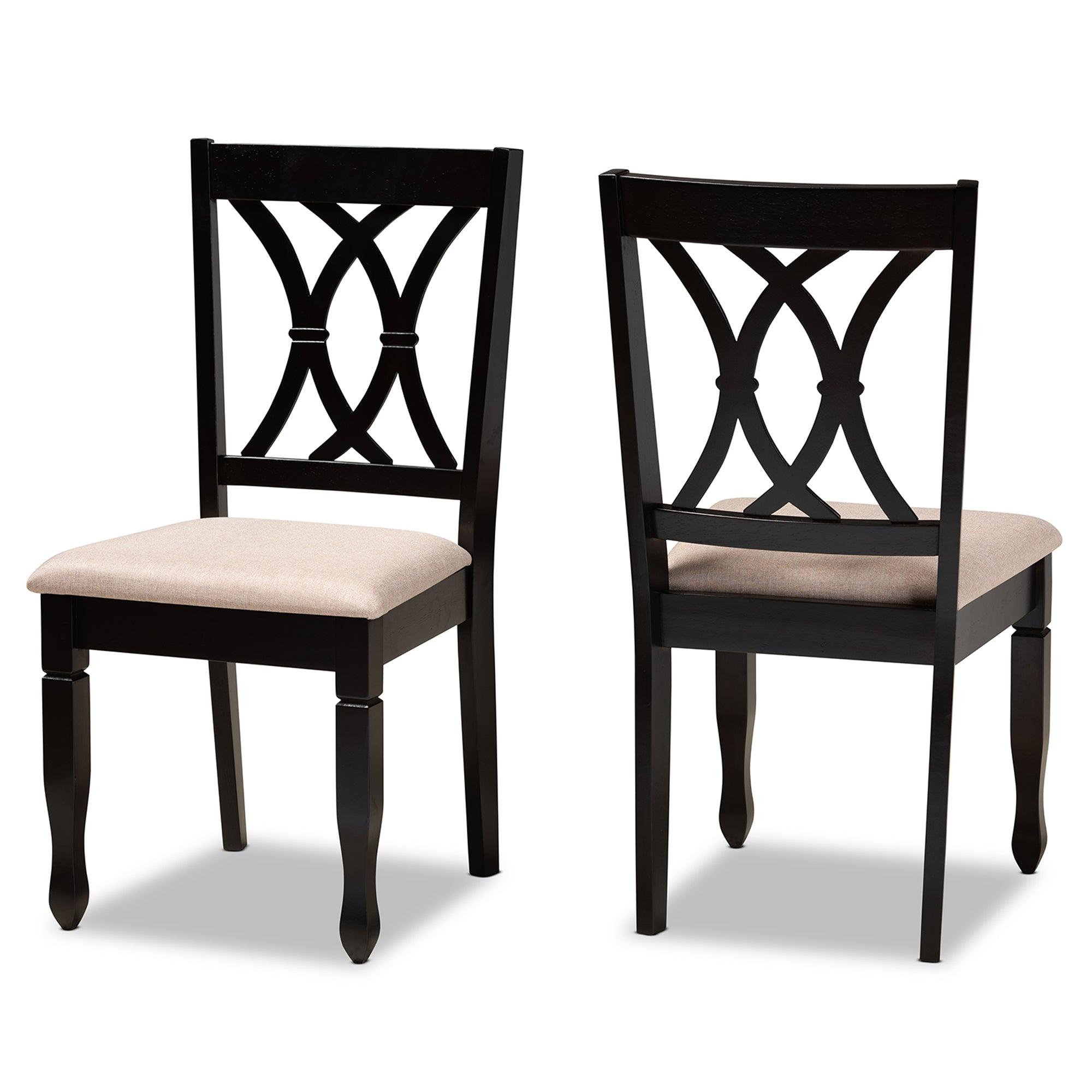 Reneau Modern and Contemporary Sand Fabric Upholstered Espresso Finished Wood 2-Piece Dining Chair Set Set