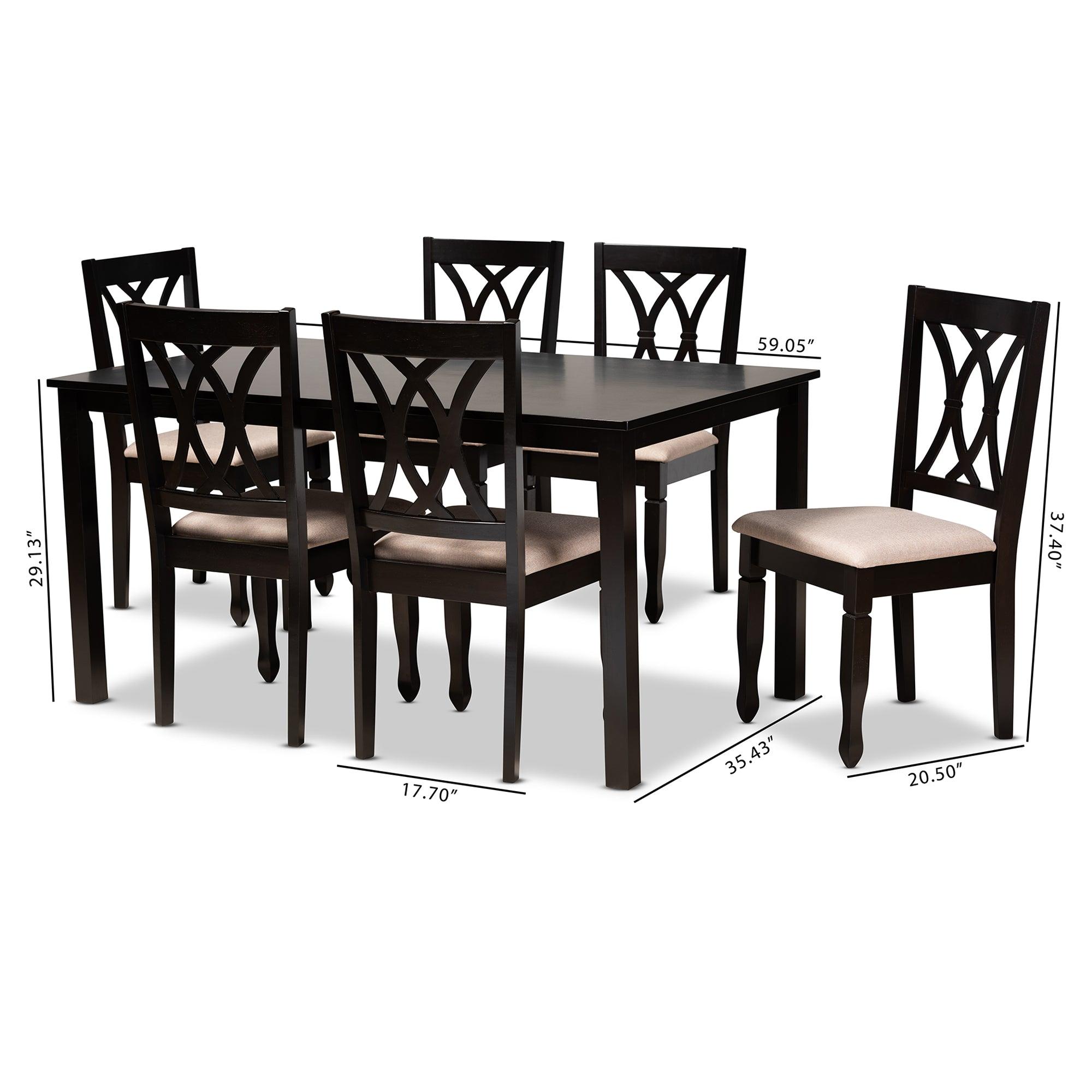 Reneau Modern and Contemporary Sand Fabric Upholstered Espresso Finished Wood 7-Piece Dining Set