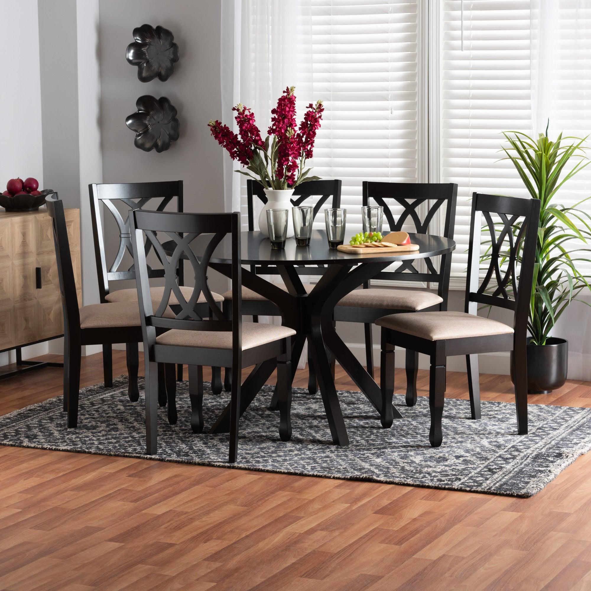 Maya Modern Fabric and Espresso Finished Wood 7-Piece Dining Set