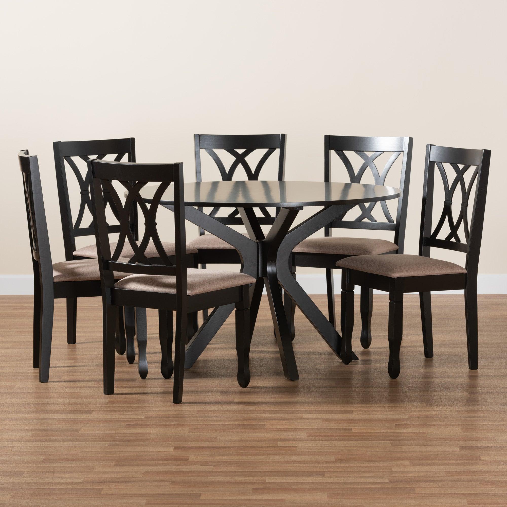 Maya Modern Fabric and Espresso Finished Wood 7-Piece Dining Set