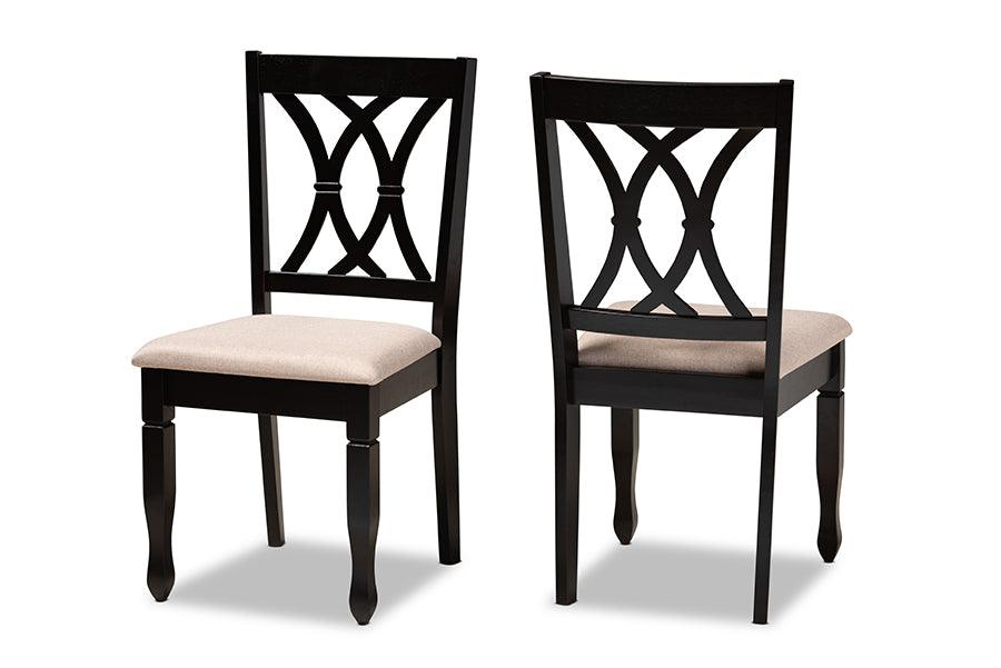 Reneau Modern and Contemporary Sand Fabric Upholstered Espresso Finished Wood 2-Piece Dining Chair Set Set