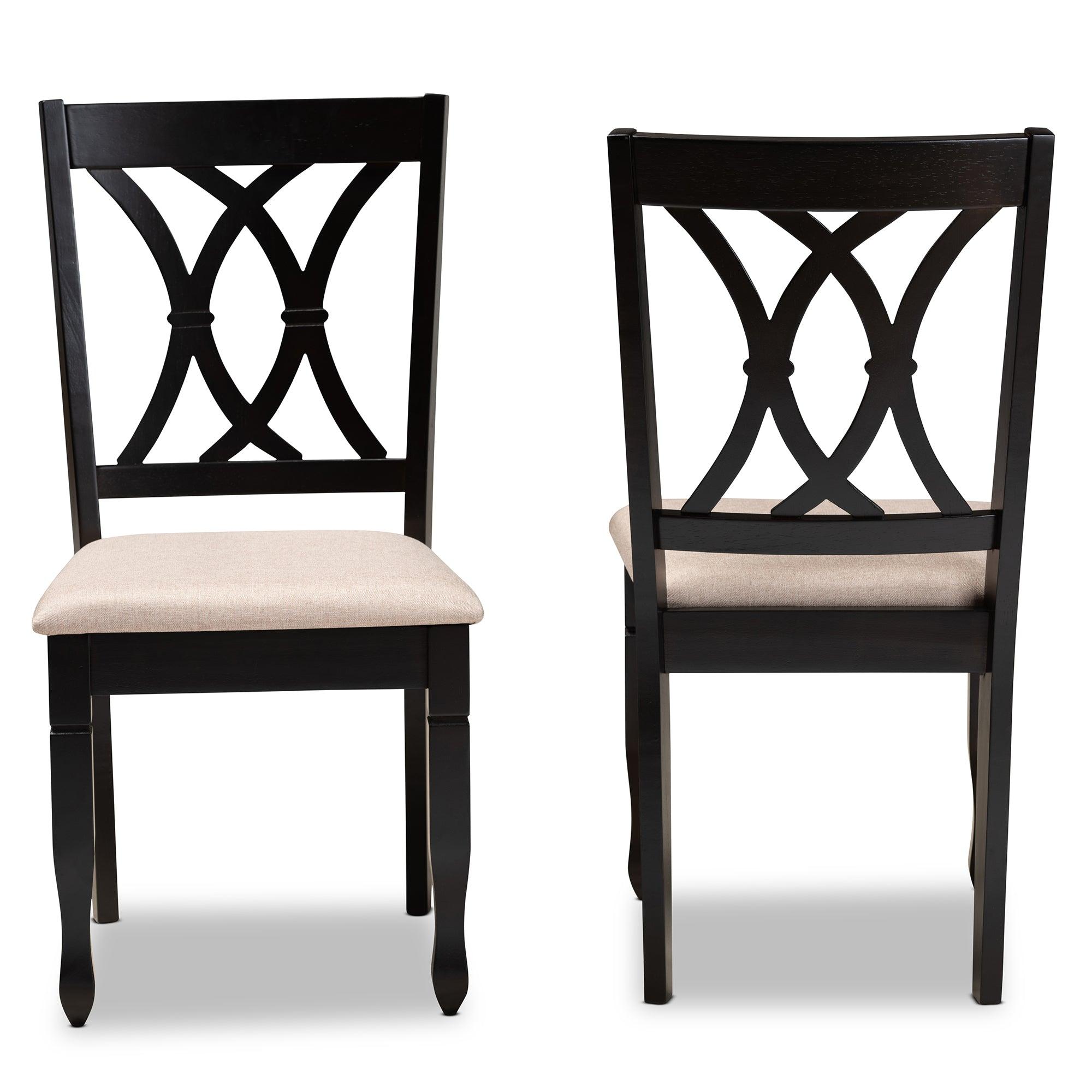 Reneau Modern and Contemporary Sand Fabric Upholstered Espresso Finished Wood 2-Piece Dining Chair Set Set