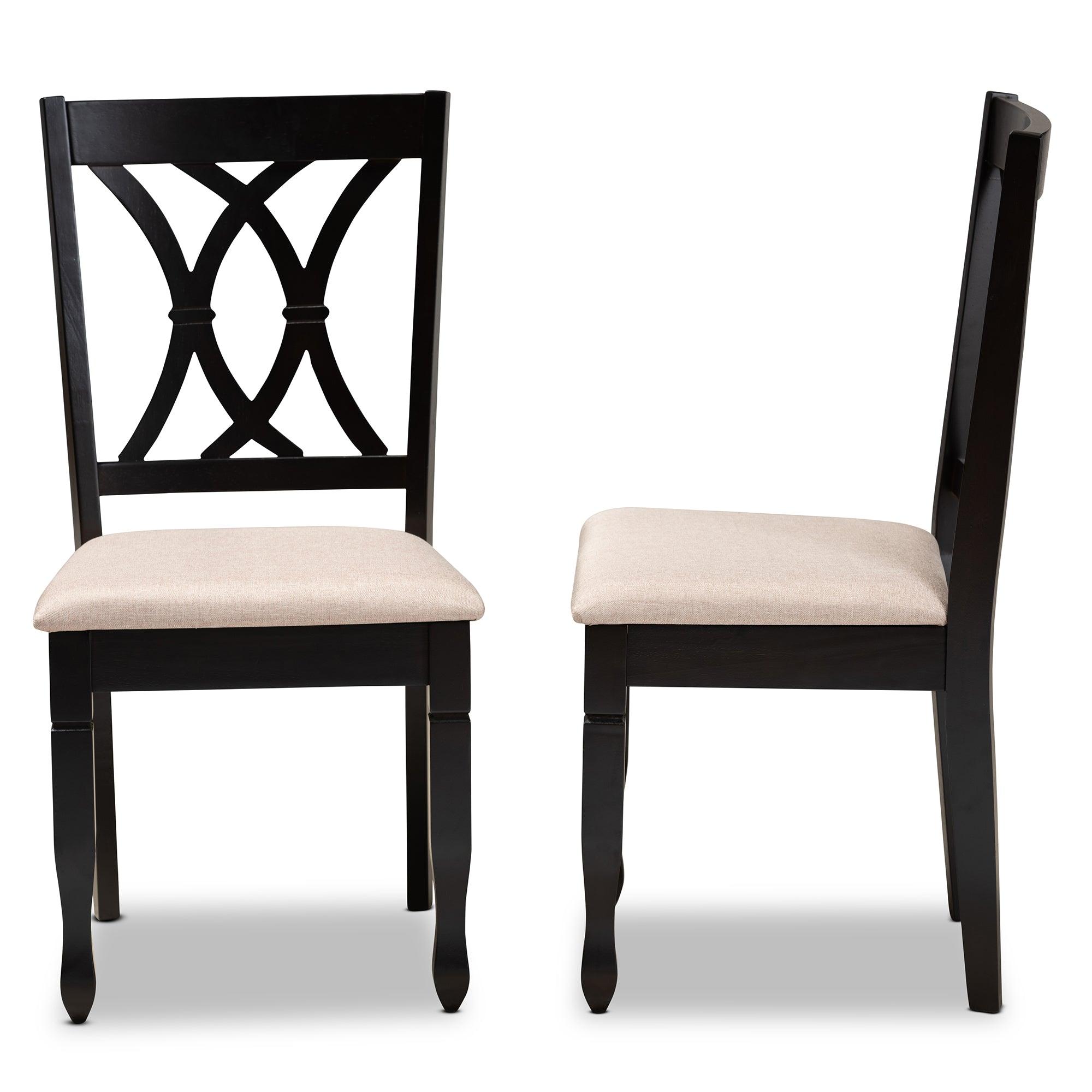 Reneau Modern and Contemporary Sand Fabric Upholstered Espresso Finished Wood 2-Piece Dining Chair Set Set