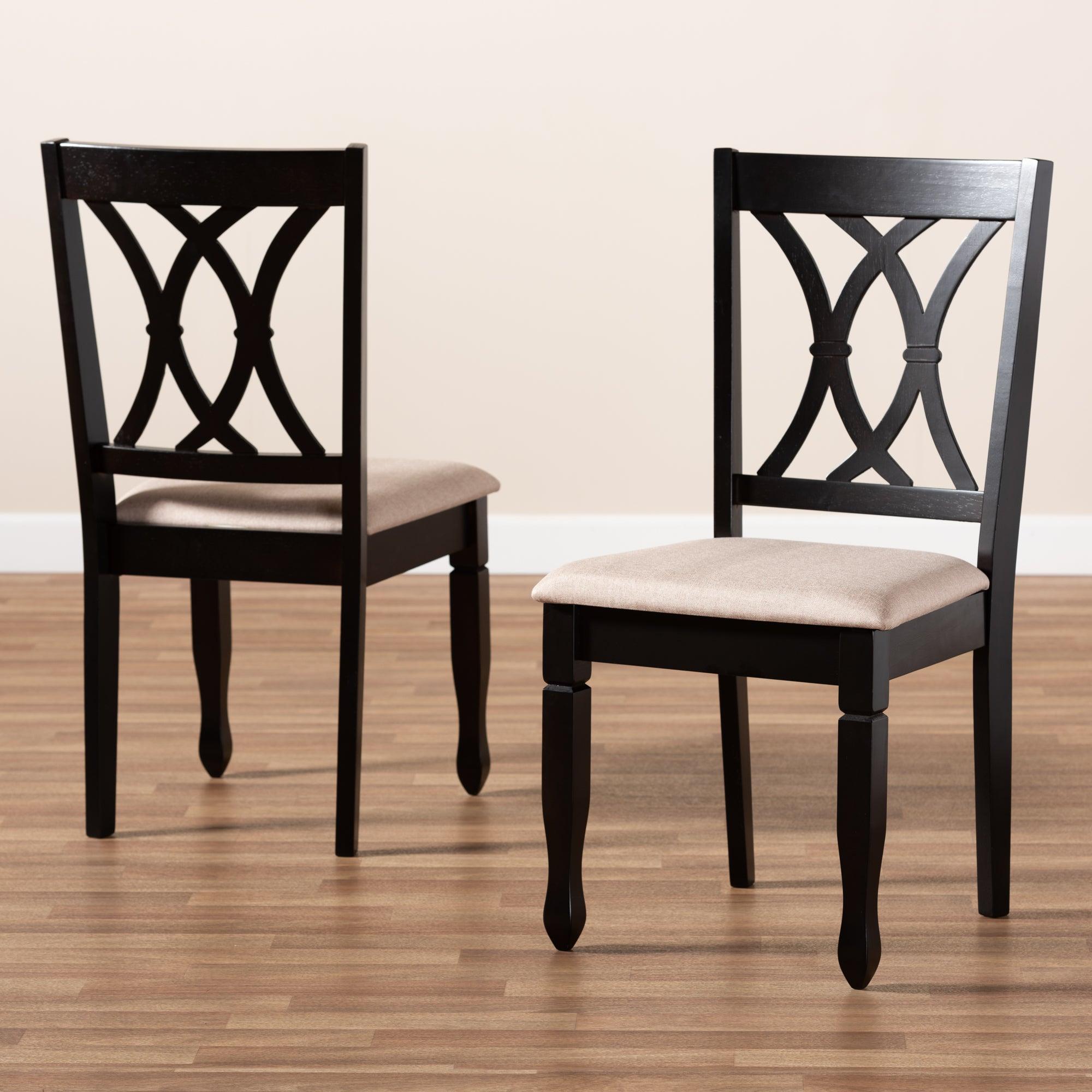 Reneau Modern and Contemporary Sand Fabric Upholstered Espresso Finished Wood 2-Piece Dining Chair Set Set