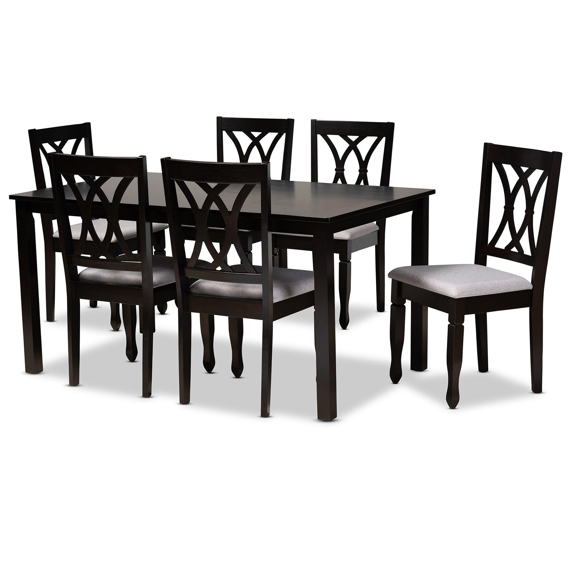 Reneau Modern and Contemporary Fabric Upholstered Espresso Finished Wood 7-Piece Dining Set