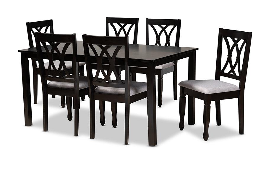 Reneau Modern and Contemporary Fabric Upholstered Espresso Finished Wood 7-Piece Dining Set