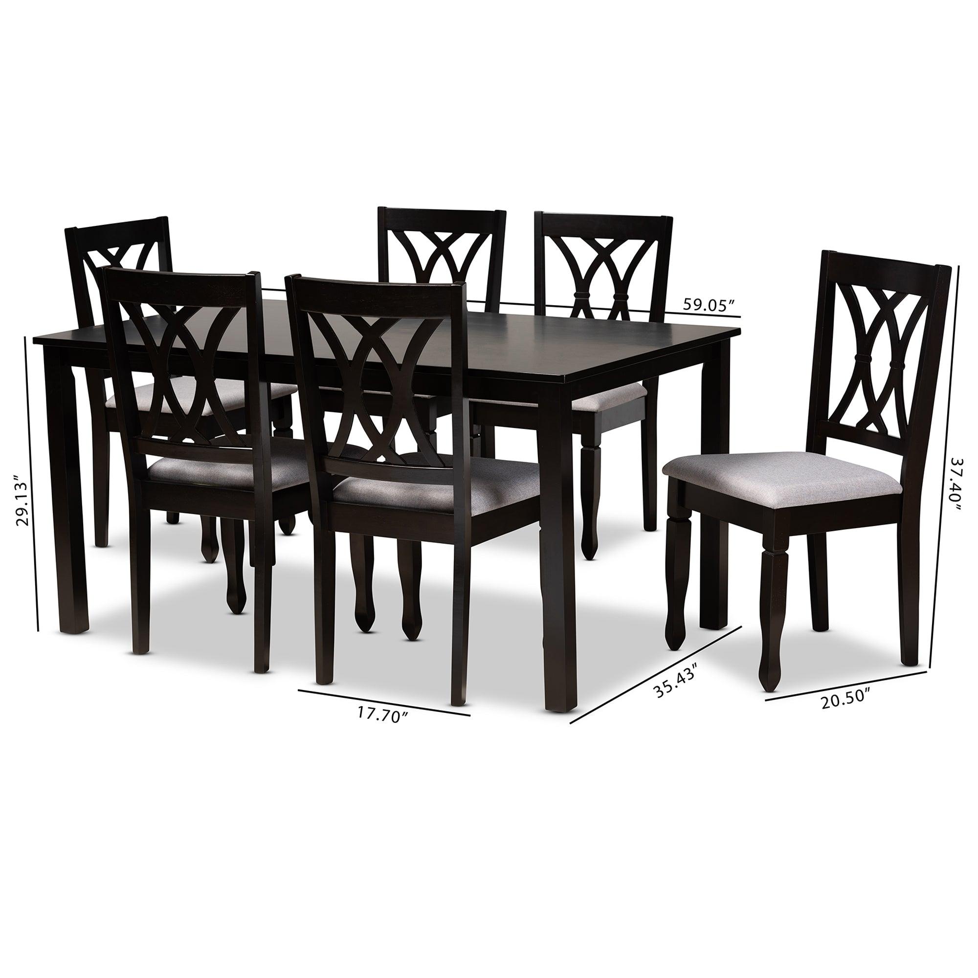 Reneau Modern and Contemporary Fabric Upholstered Espresso Finished Wood 7-Piece Dining Set