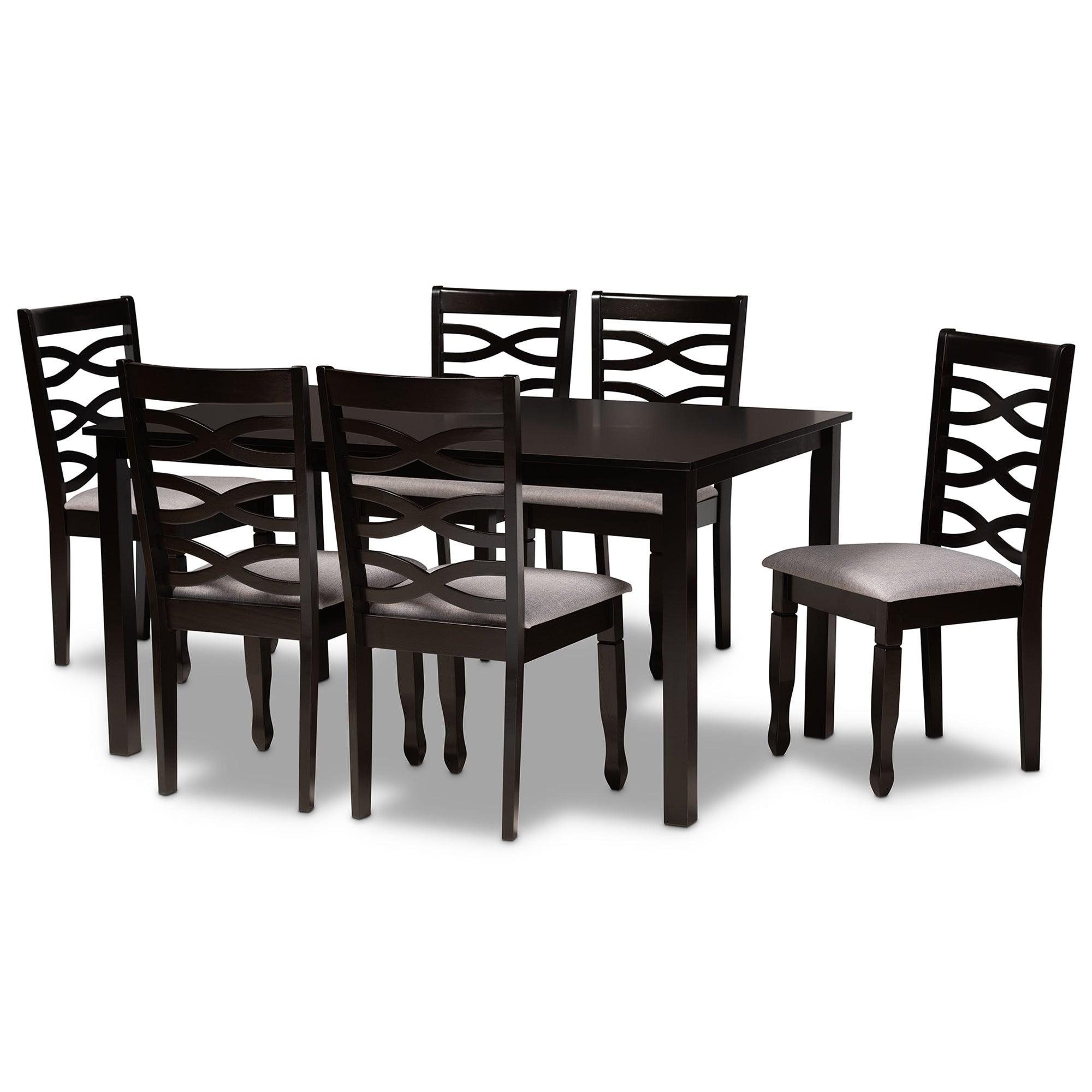 Lanier Modern and Contemporary Fabric Upholstered and Finished Wood 7-Piece Dining Set