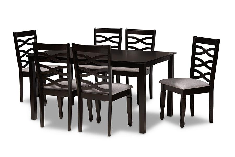 Lanier Modern and Contemporary Fabric Upholstered and Finished Wood 7-Piece Dining Set