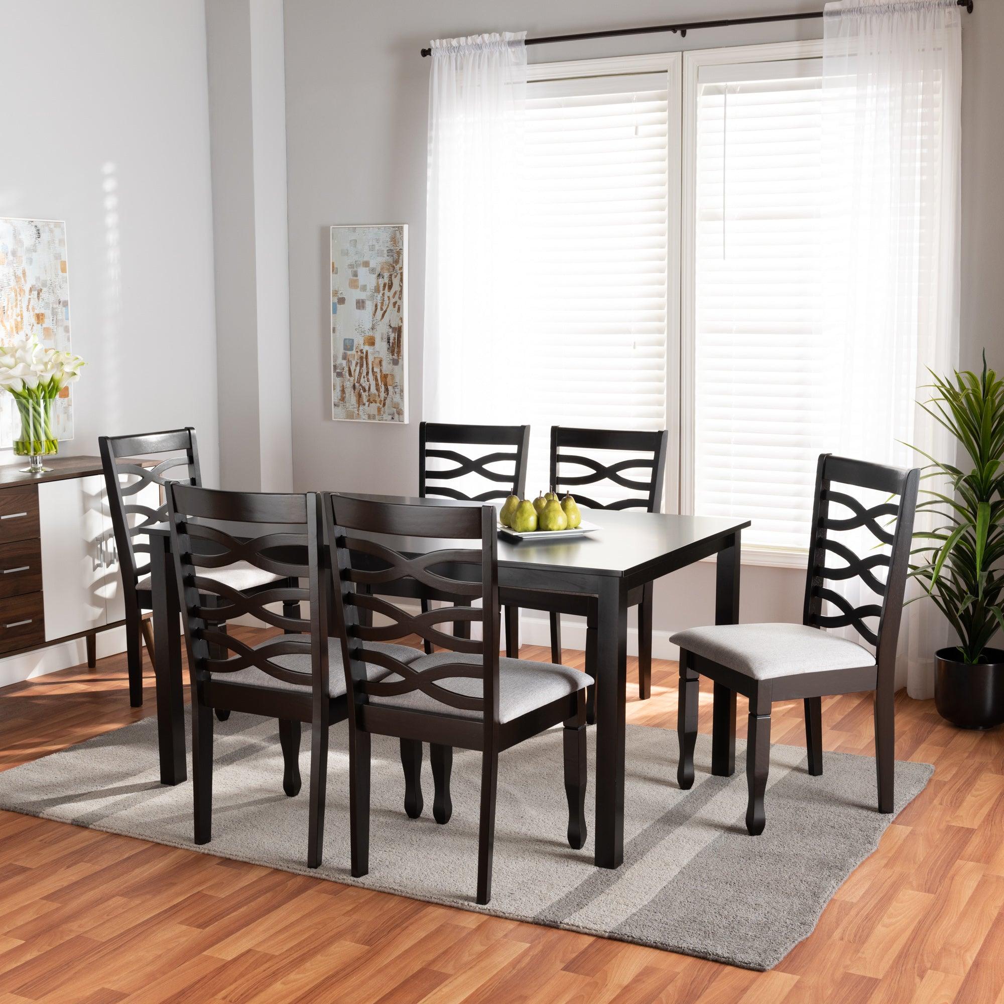 Lanier Modern and Contemporary Fabric Upholstered and Finished Wood 7-Piece Dining Set